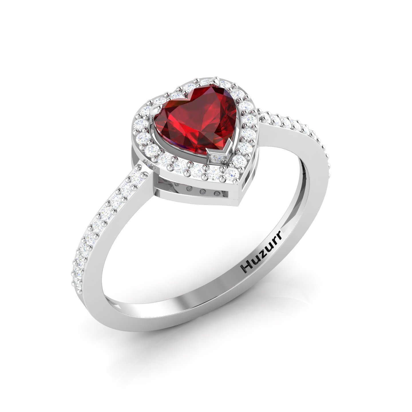 Garnet Diamond Heart Sterling Silver Halo Ring