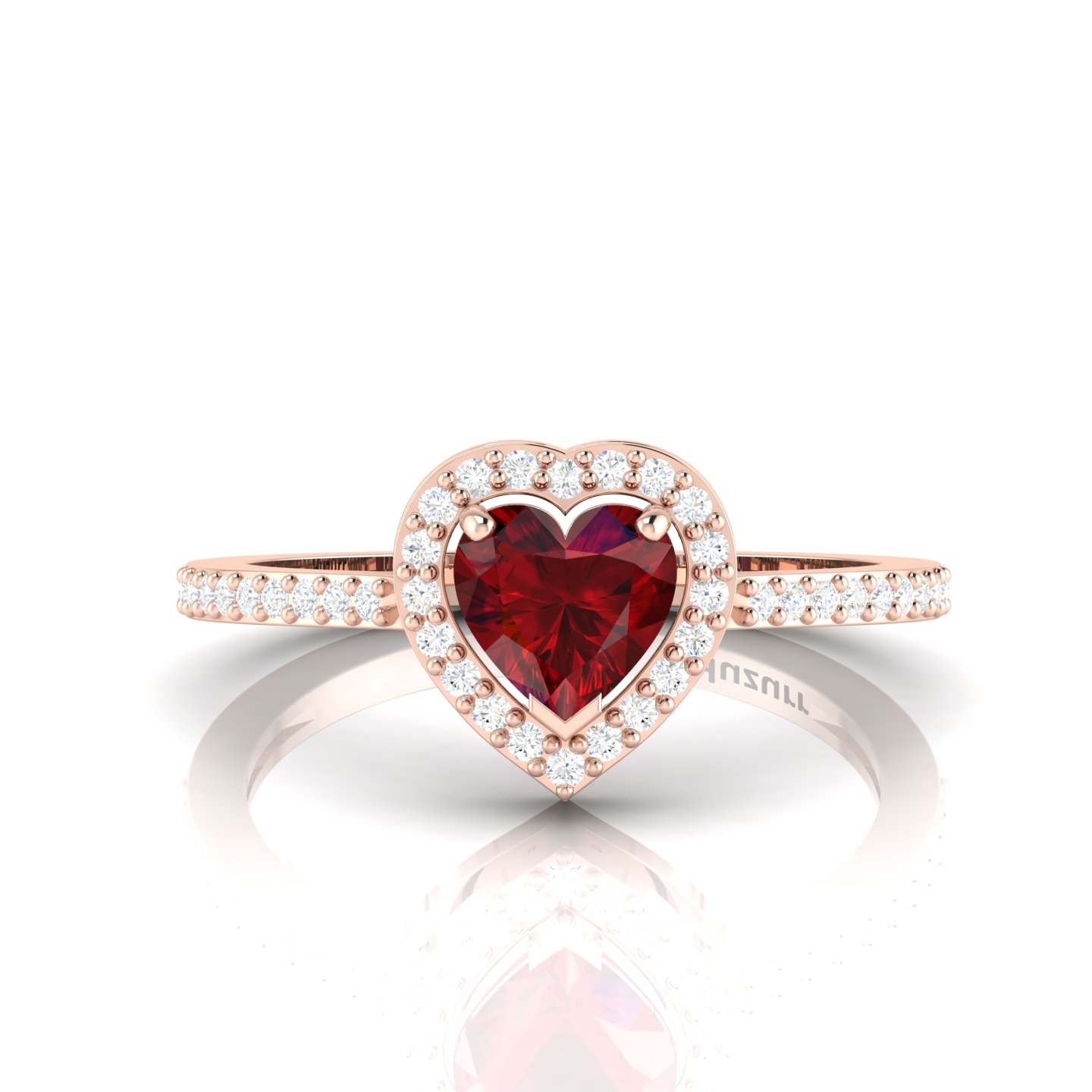 Garnet Diamond Heart Rose Gold Plated Halo Ring