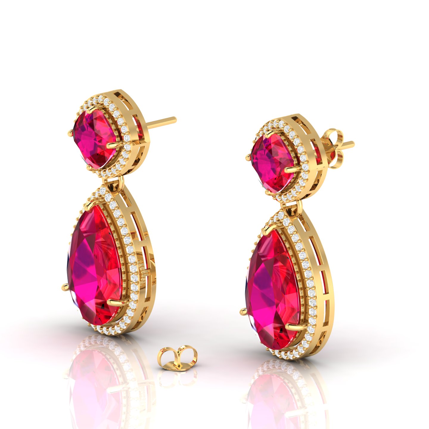 Gold Filled Ruby Dangle Tear Drop Earrings