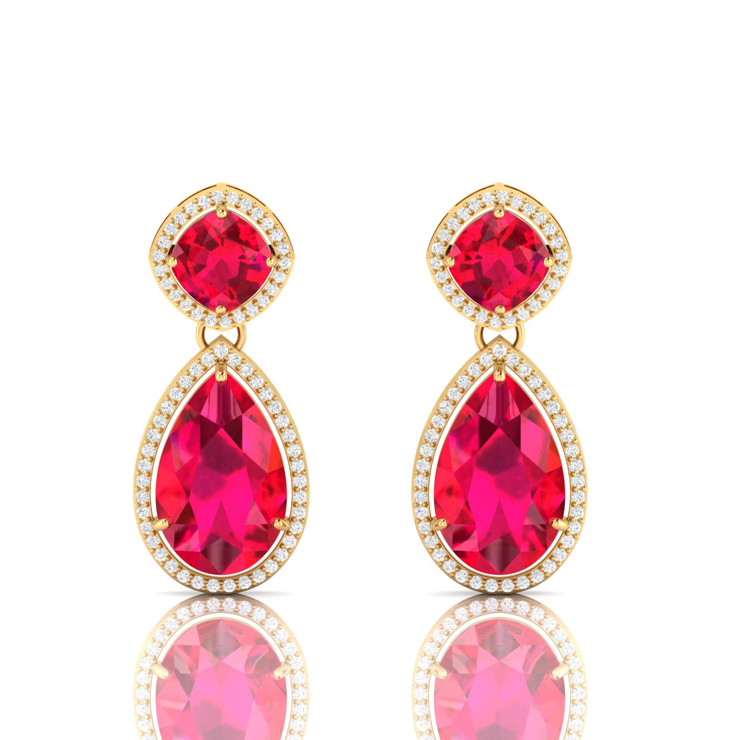 Gold Filled Ruby Dangle Tear Drop Earrings