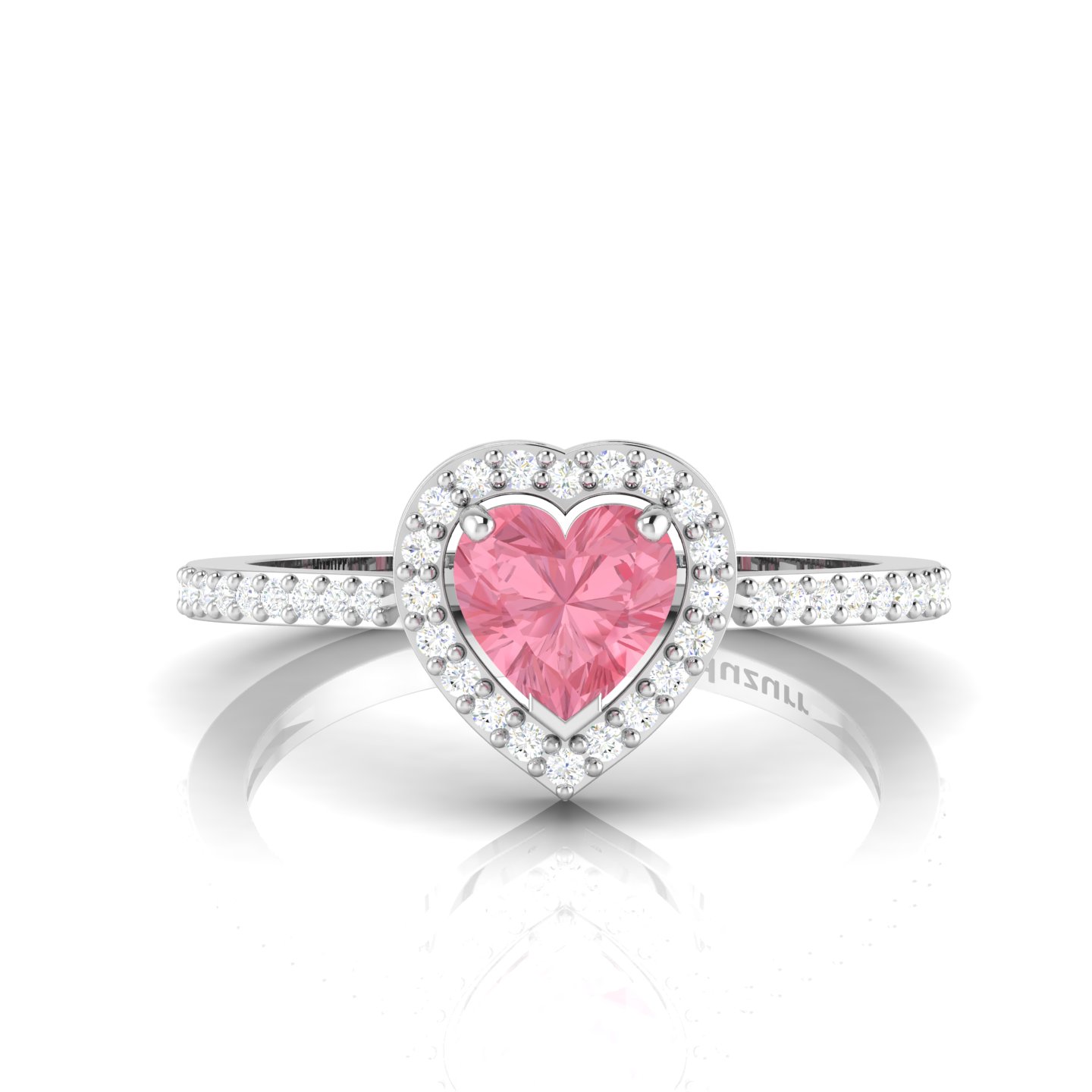 Morganite Diamond Heart Sterling Silver Halo Ring