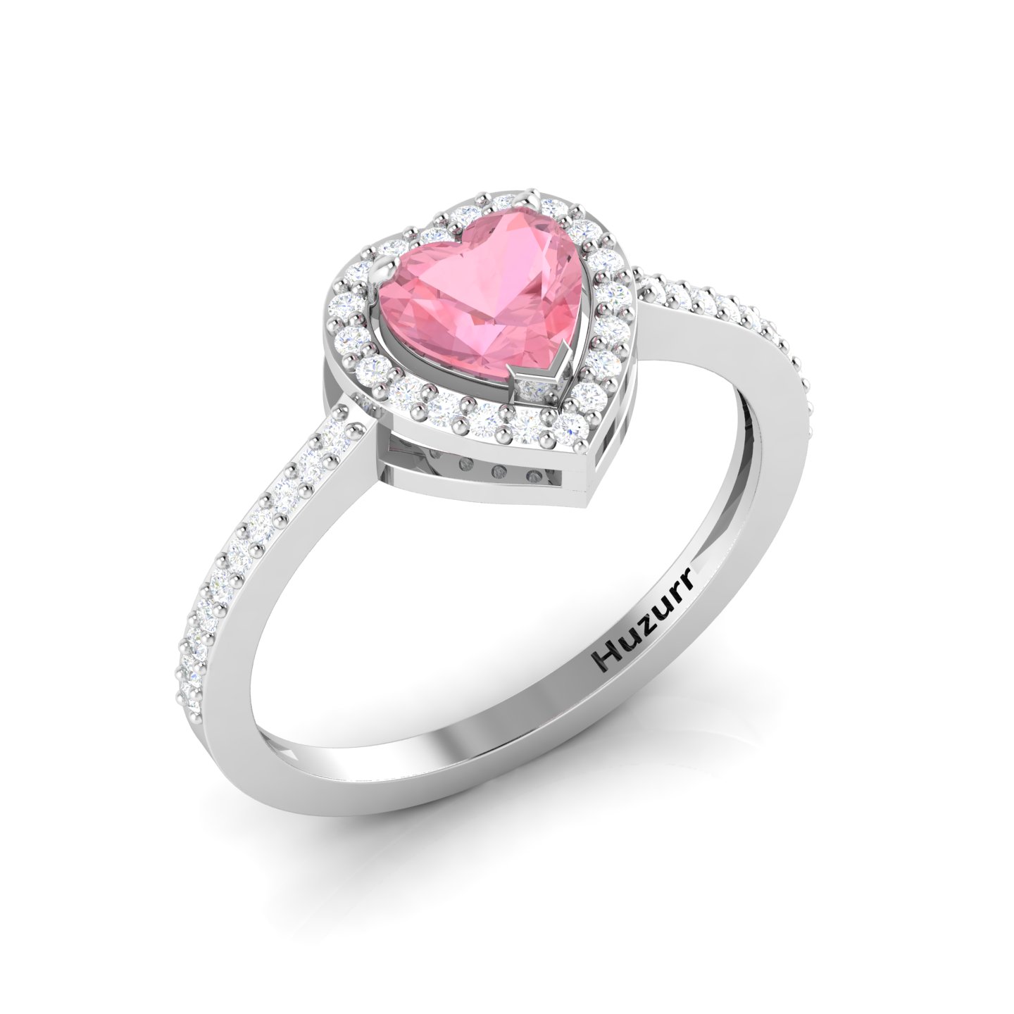Morganite Diamond Heart Sterling Silver Halo Ring