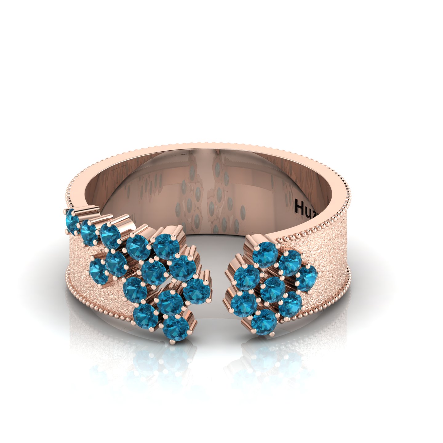 Floral Blue Diamond Rose Gold Filled Open Cuff Band Ring