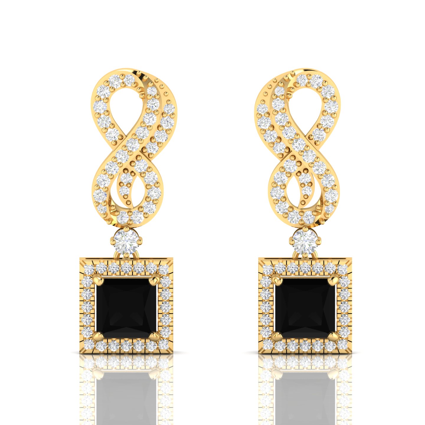 Gold Filled Infinity Princess-Cut Black Diamond Drop Earring