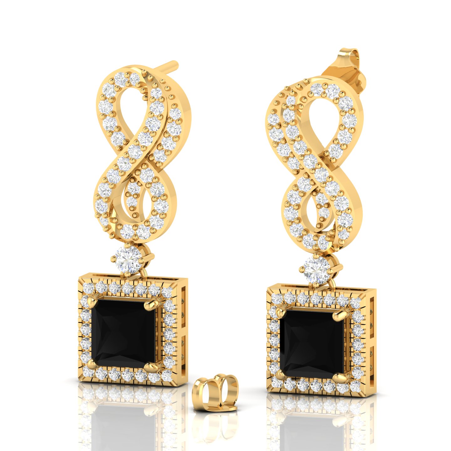 Gold Filled Infinity Princess-Cut Black Diamond Drop Earring