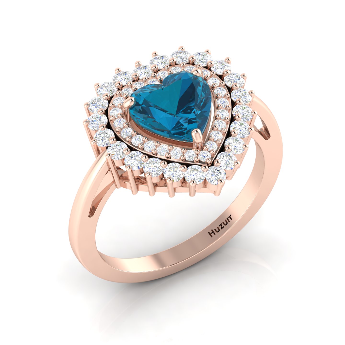 Heart-Cut Blue Diamond Rose Gold Plated Victorian Ring