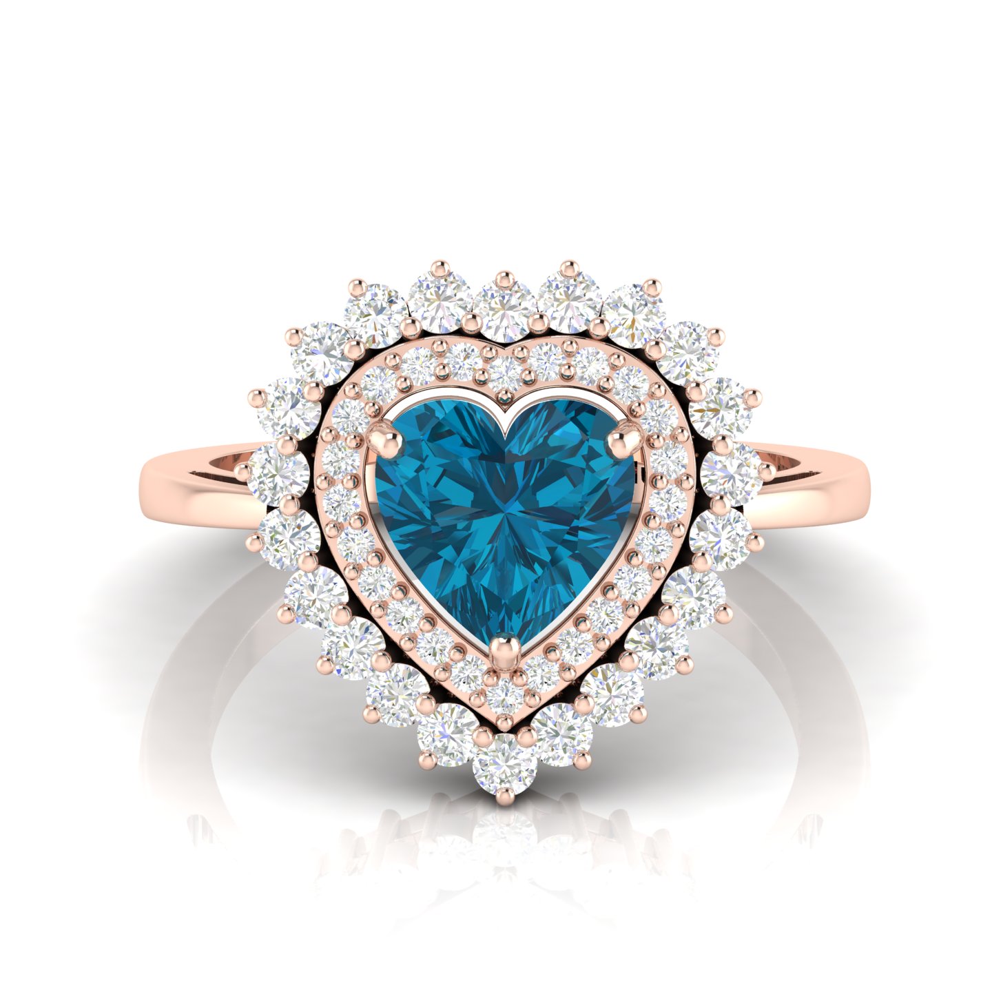 Heart-Cut Blue Diamond Rose Gold Plated Victorian Ring