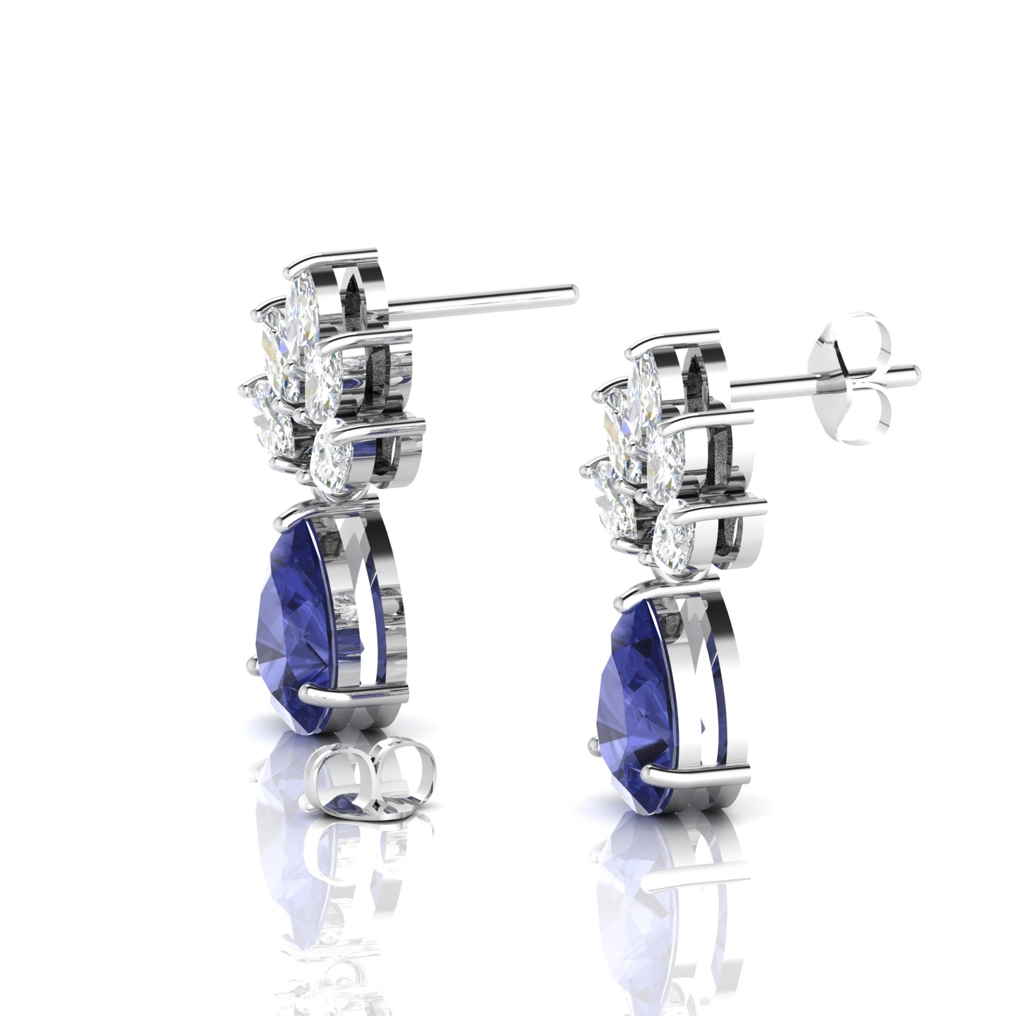 Sterling Silver Tanzanite & Diamond Tear Drop Earrings