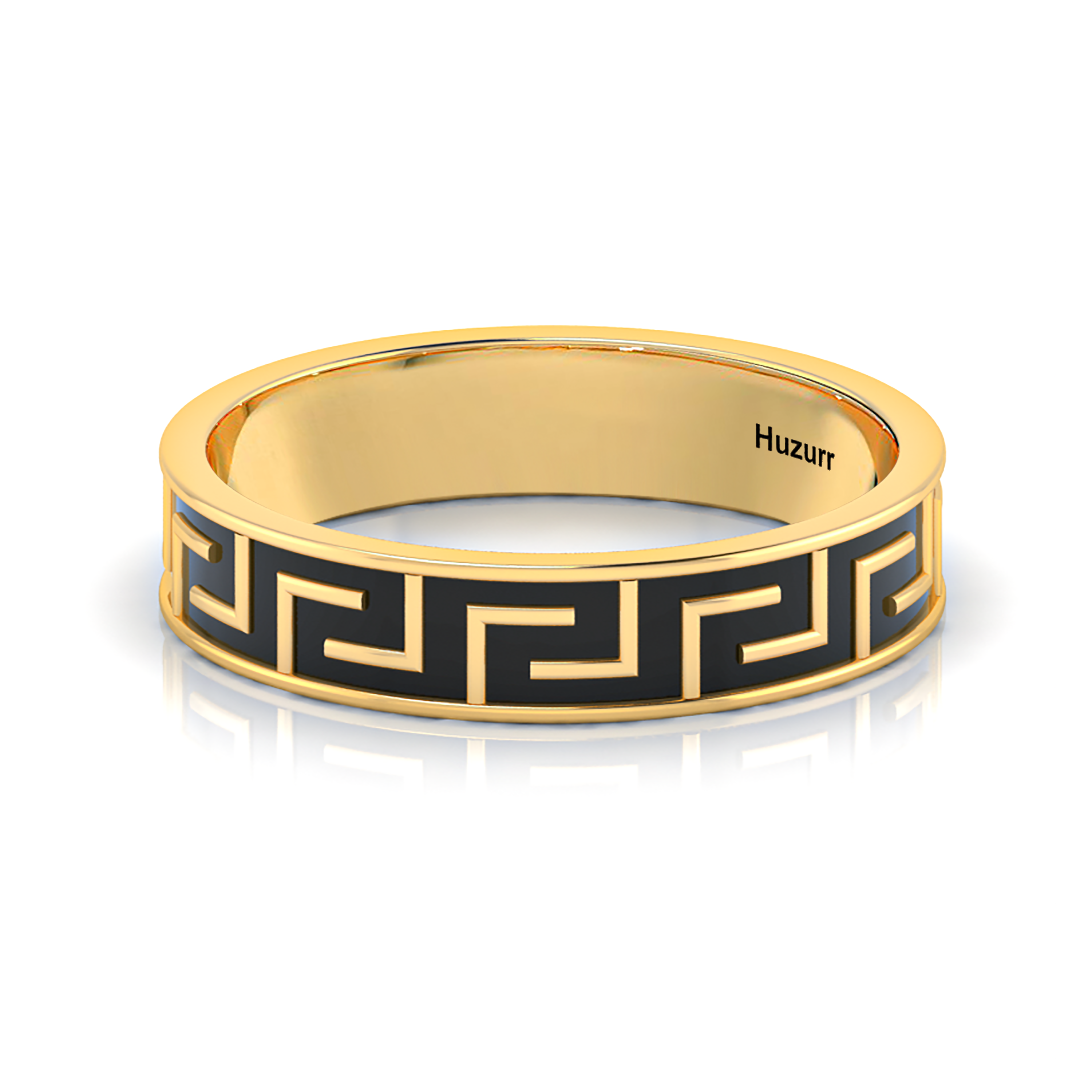 Gold Filled Black Enamel Maze-Design Band Ring
