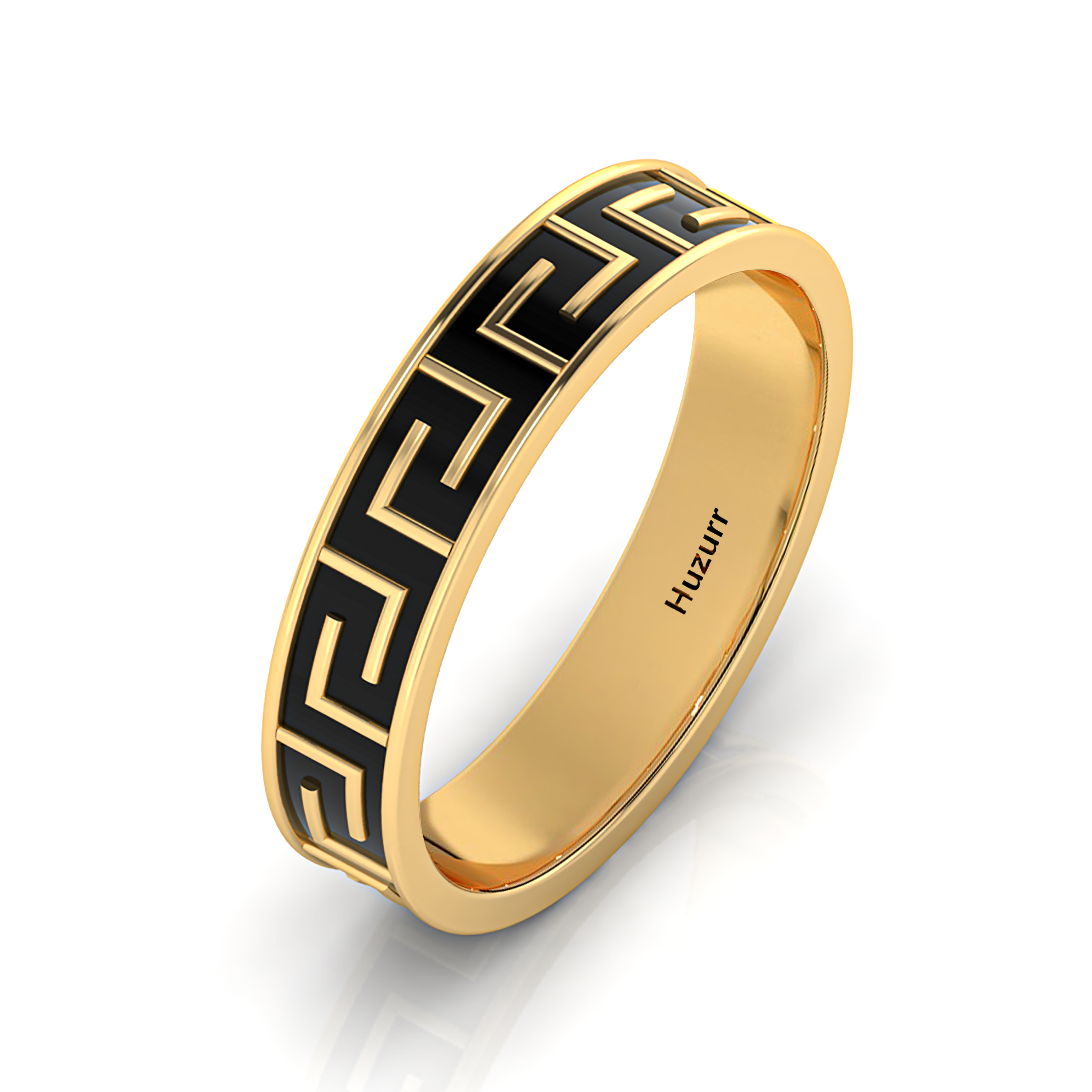 Gold Filled Black Enamel Maze-Design Band Ring