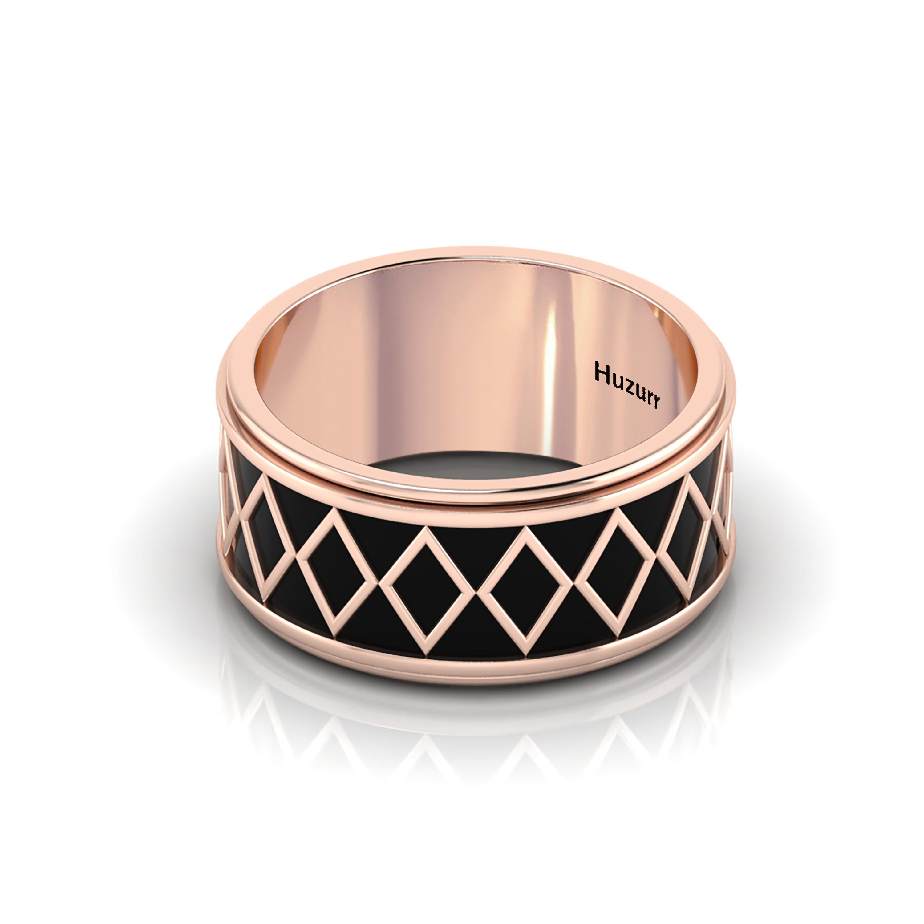 Zigzag-Design Black Enamel Rose Gold Filled Spinner Band Ring