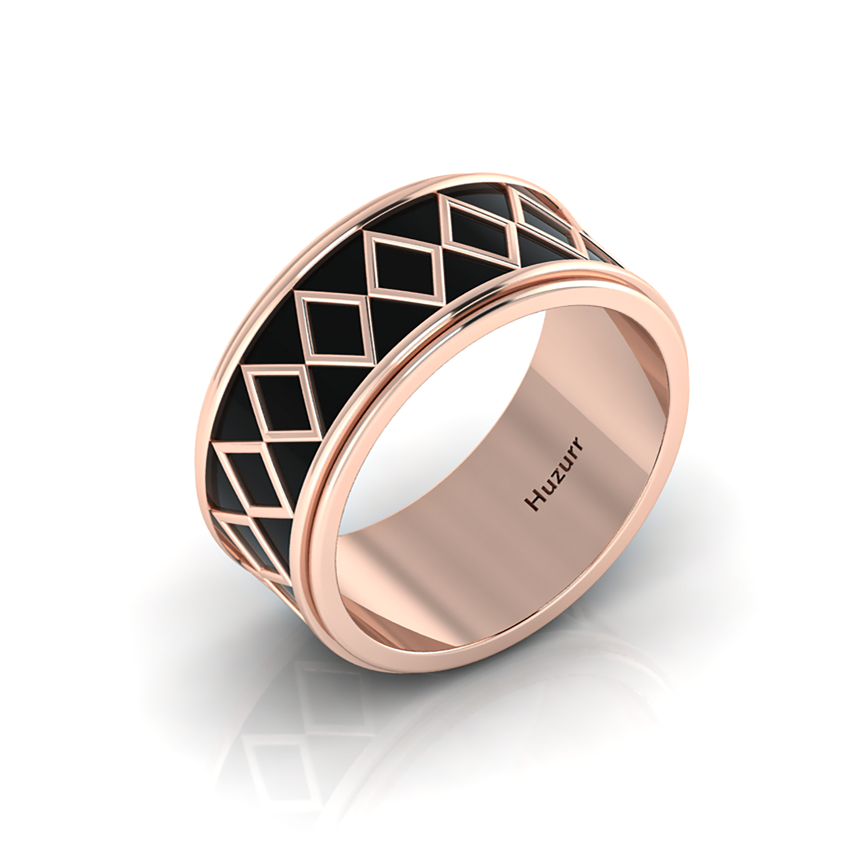 Zigzag-Design Black Enamel Rose Gold Filled Spinner Band Ring