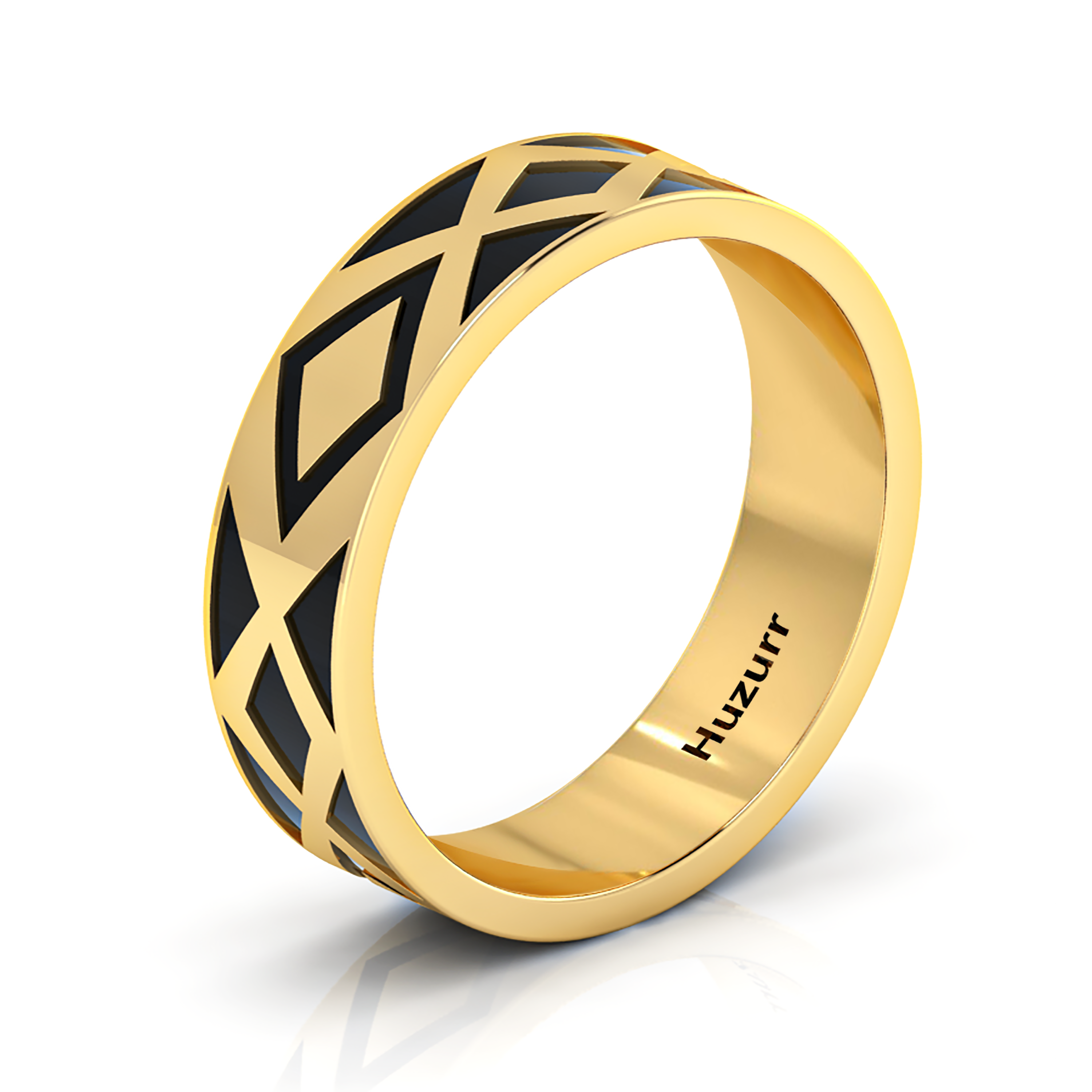 Zigzag-Design Gold Filled Black Enamel Band Ring