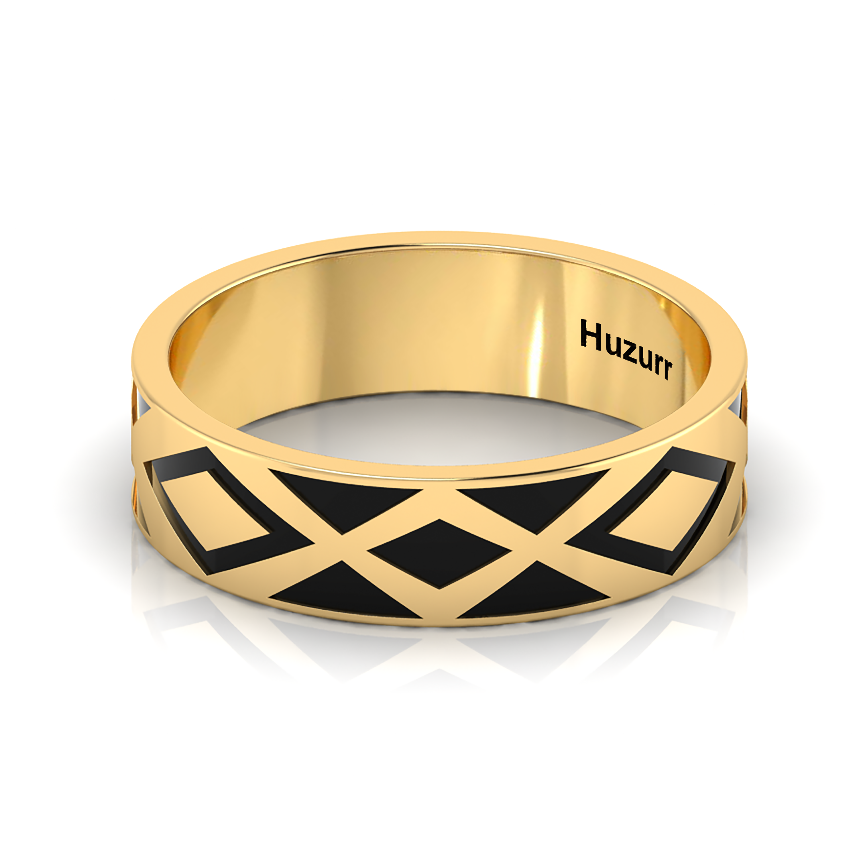 Zigzag-Design Gold Filled Black Enamel Band Ring