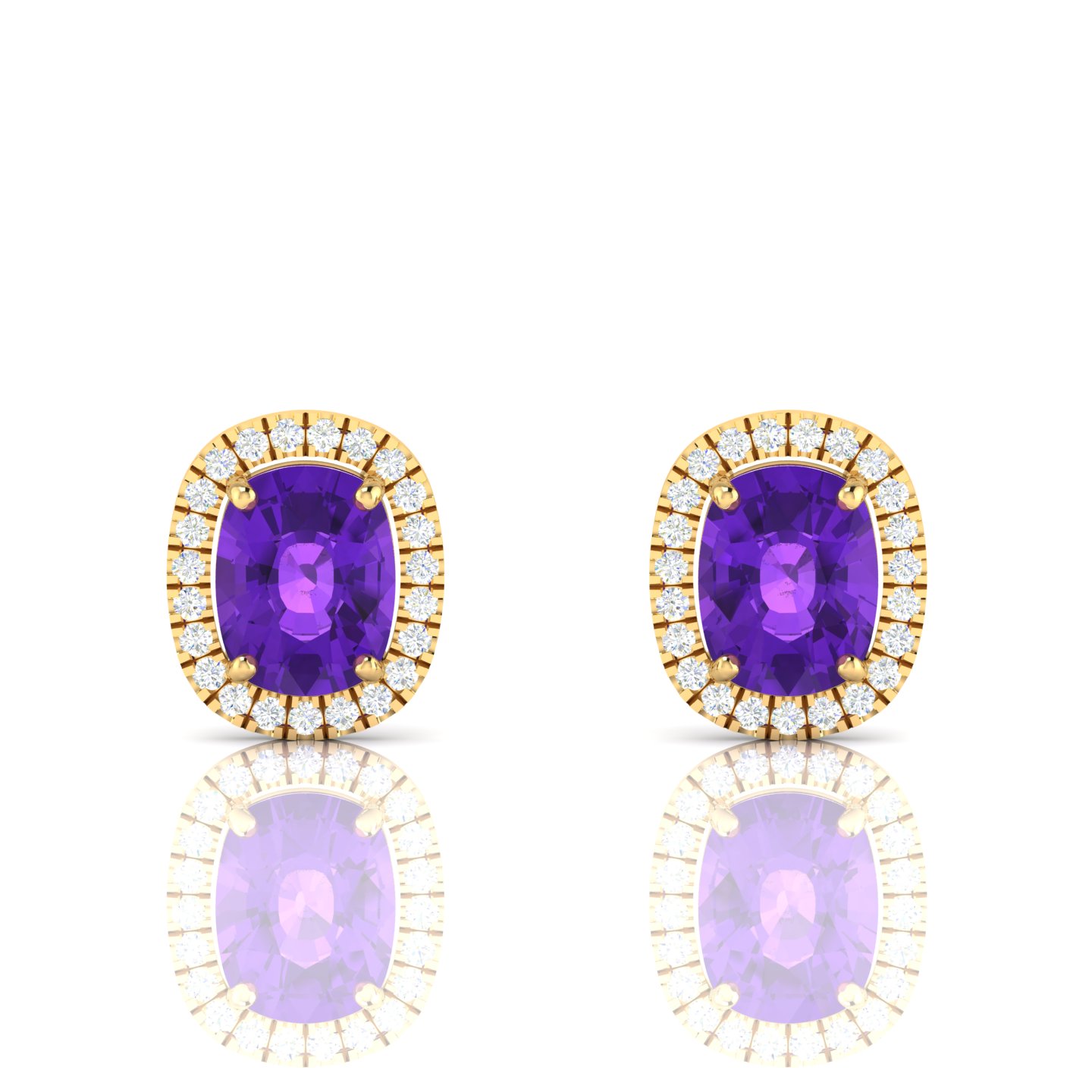 Gold Filled Cushion Amethyst & Diamond Halo Stud Earrings