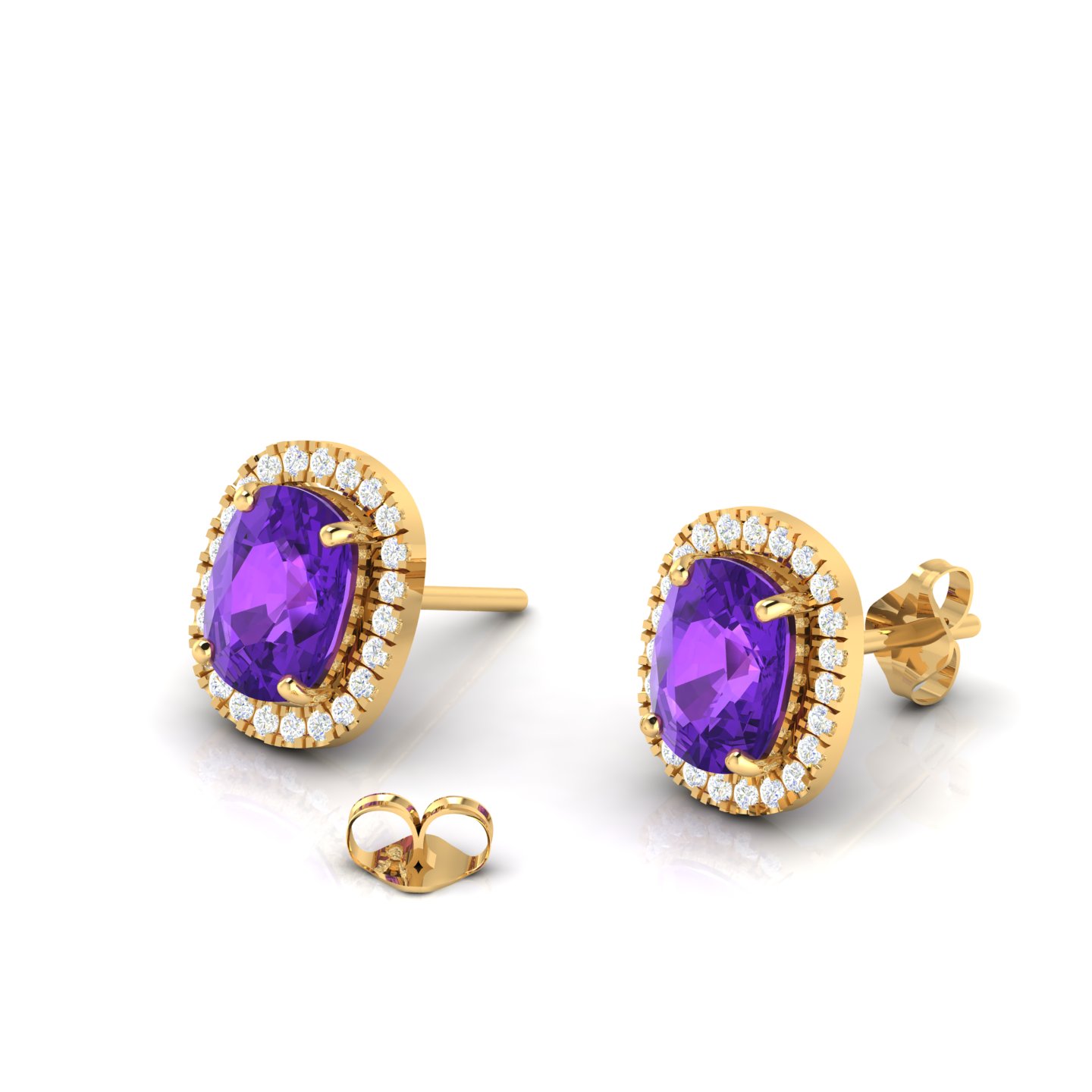 Gold Filled Cushion Amethyst & Diamond Halo Stud Earrings