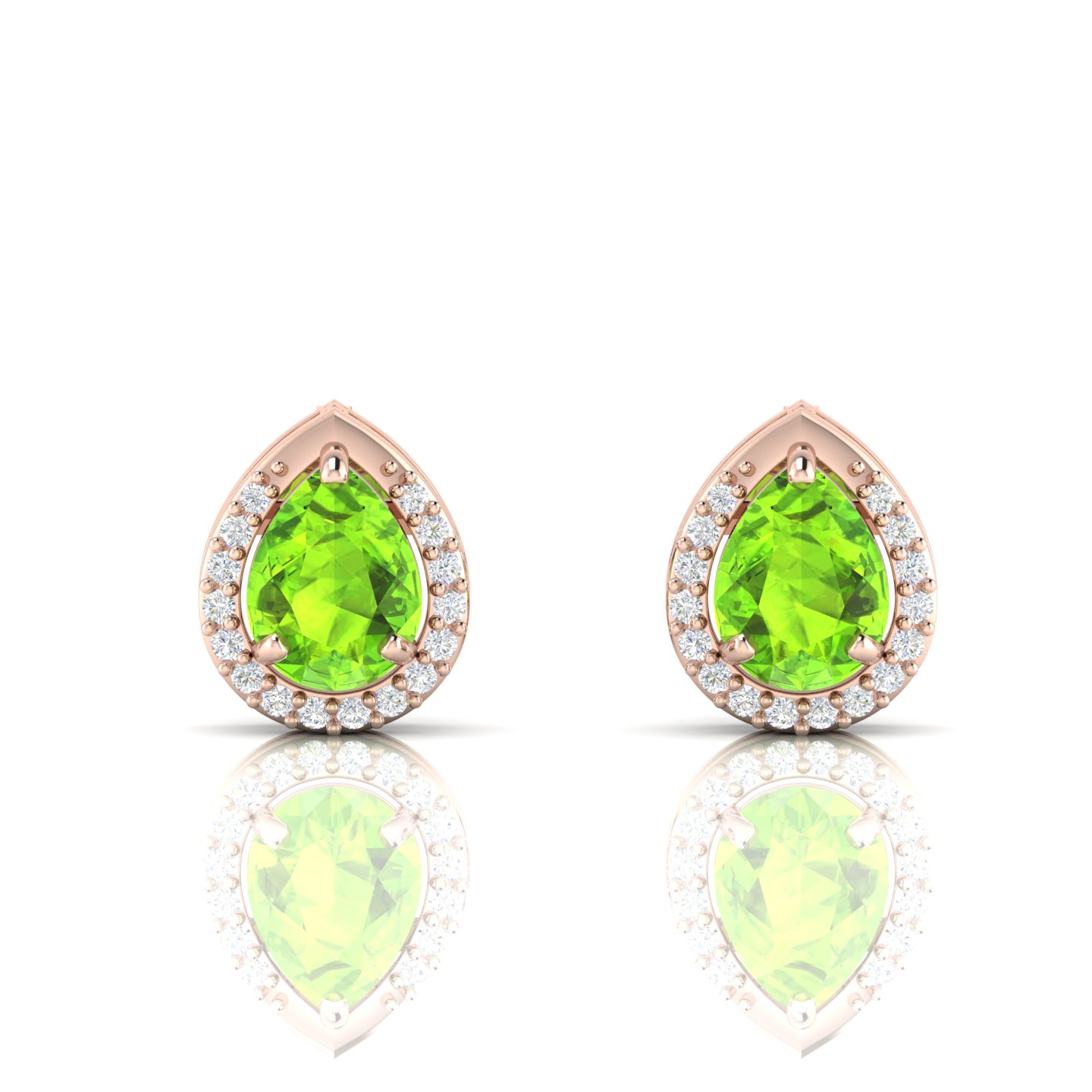 Rose Gold Filled Pear-Cut Peridot & Diamond Halo Stud Earrings