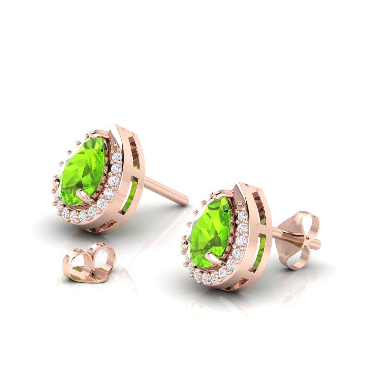 Rose Gold Filled Pear-Cut Peridot & Diamond Halo Stud Earrings