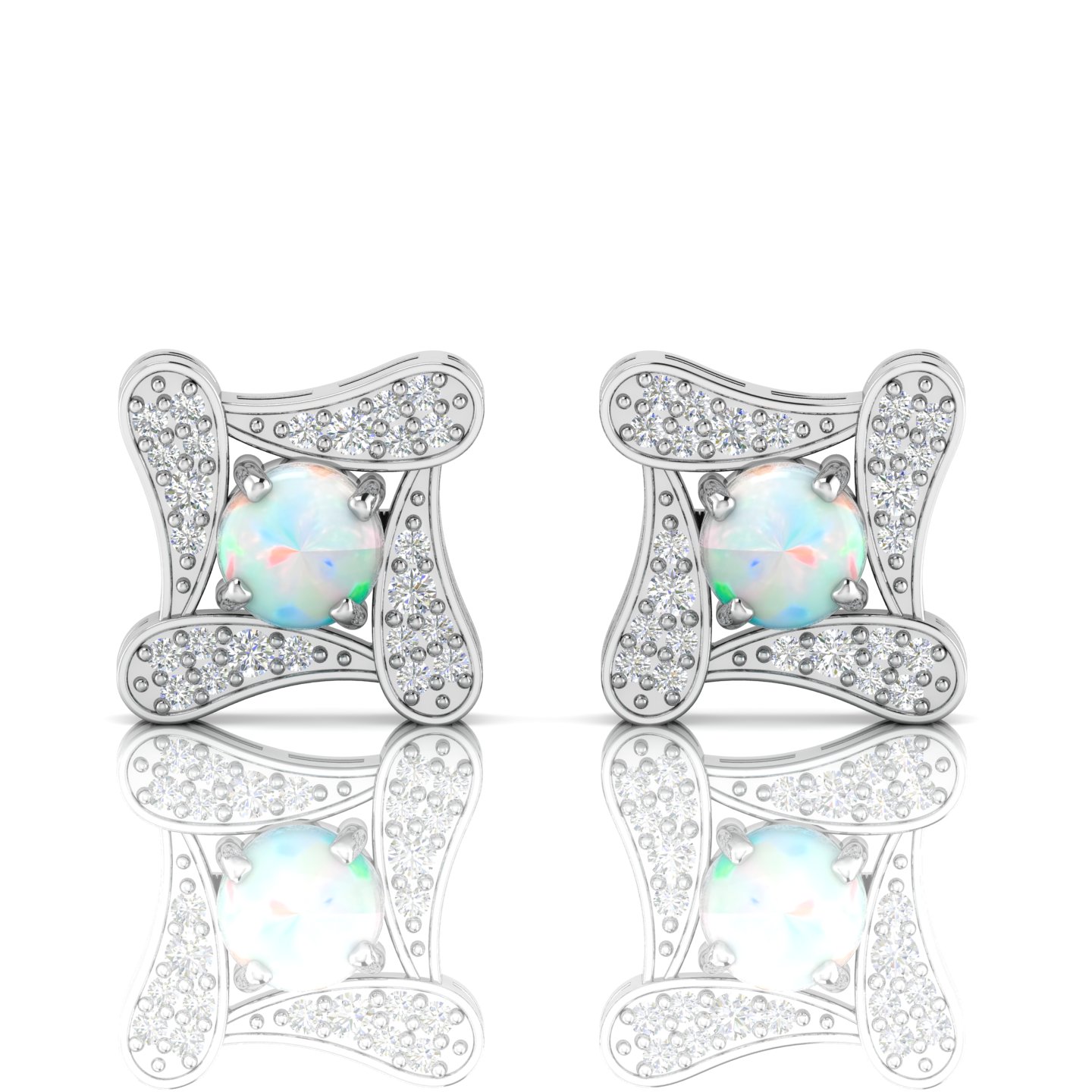 Square Studs Opal Sterling Silver Earrings