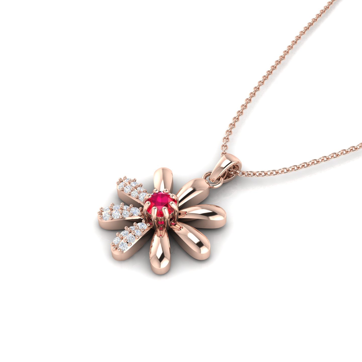 Ruby Rose Gold Filled Daisy Flower Pendant