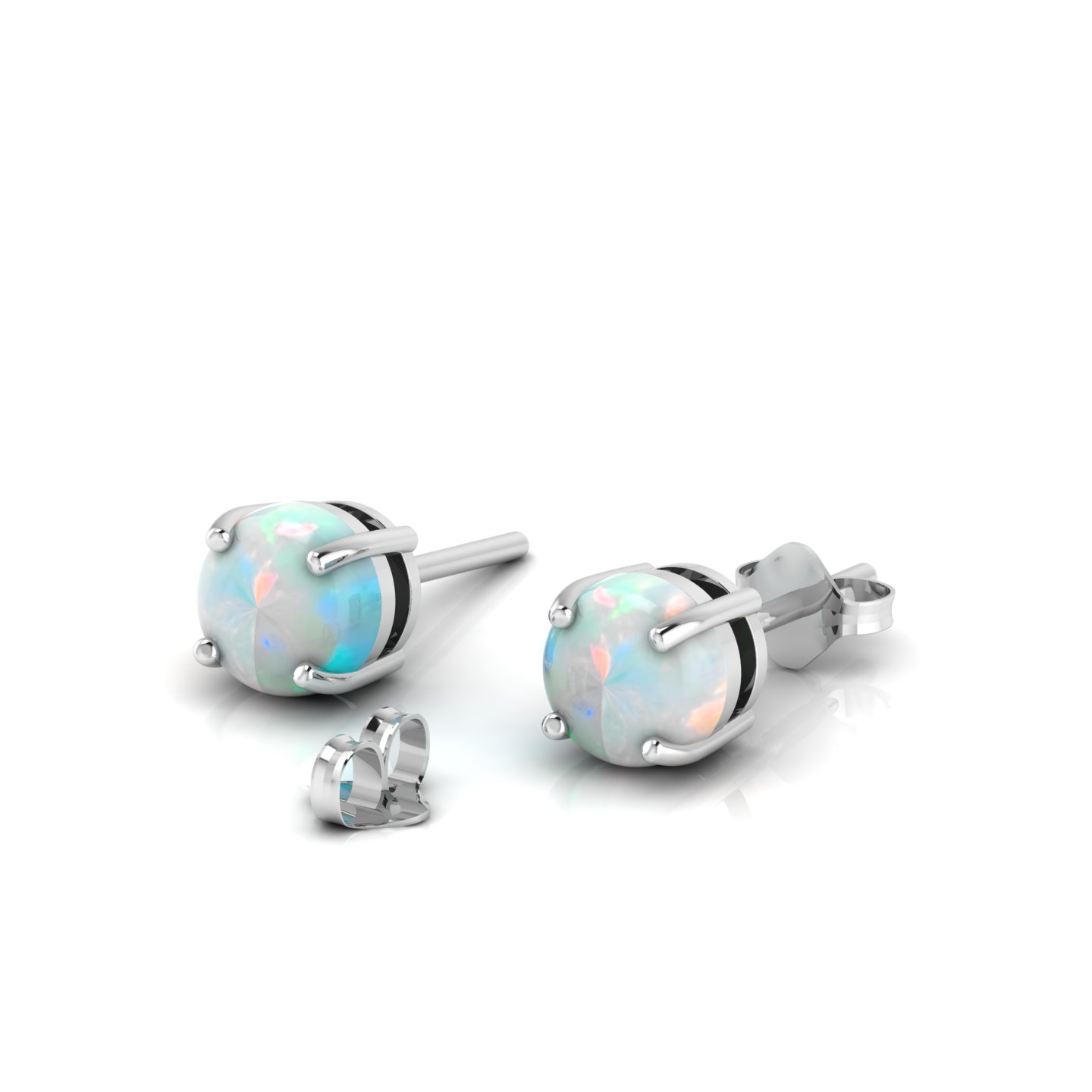 Round Opal Stud Sterling Silver Earrings