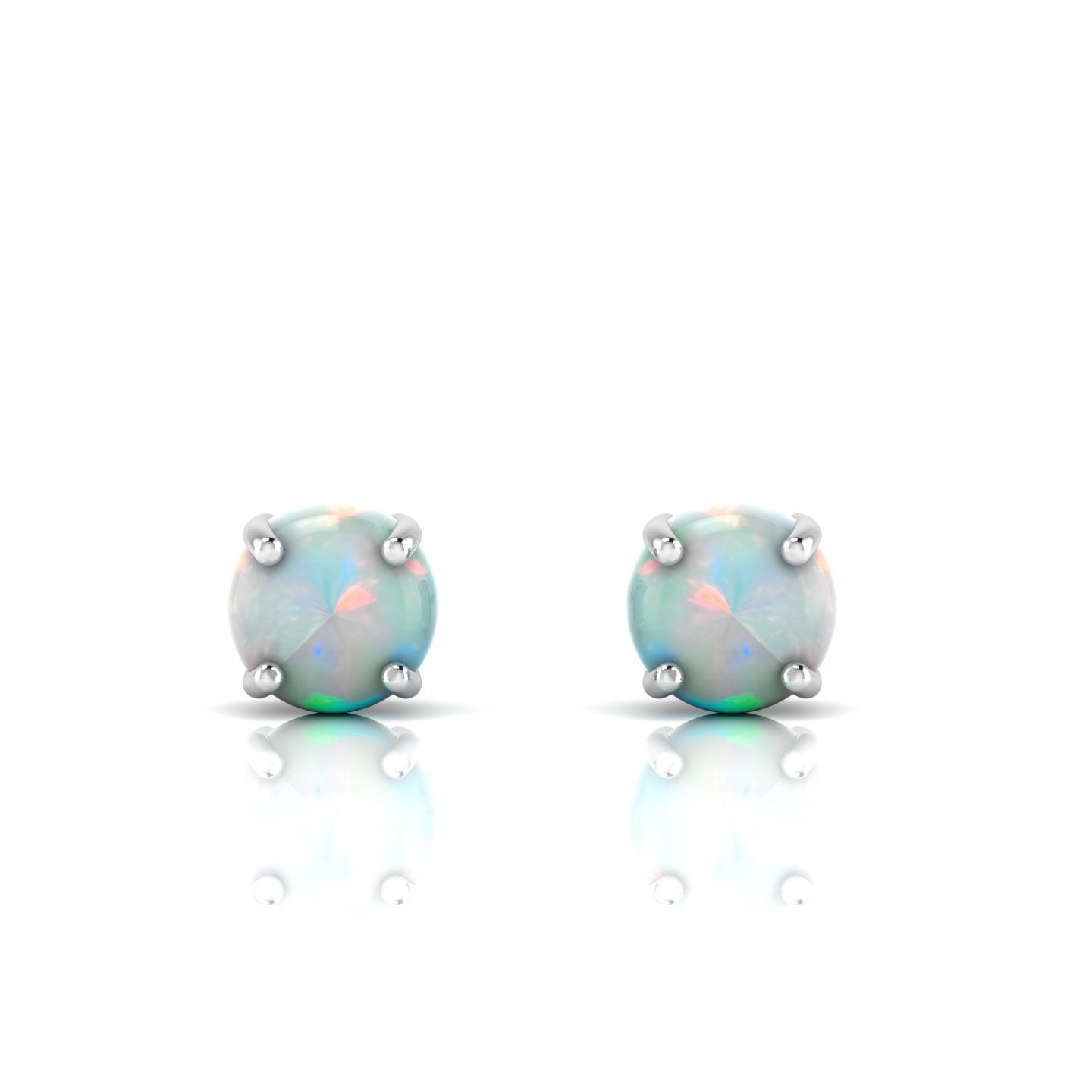 Round Opal Stud Sterling Silver Earrings