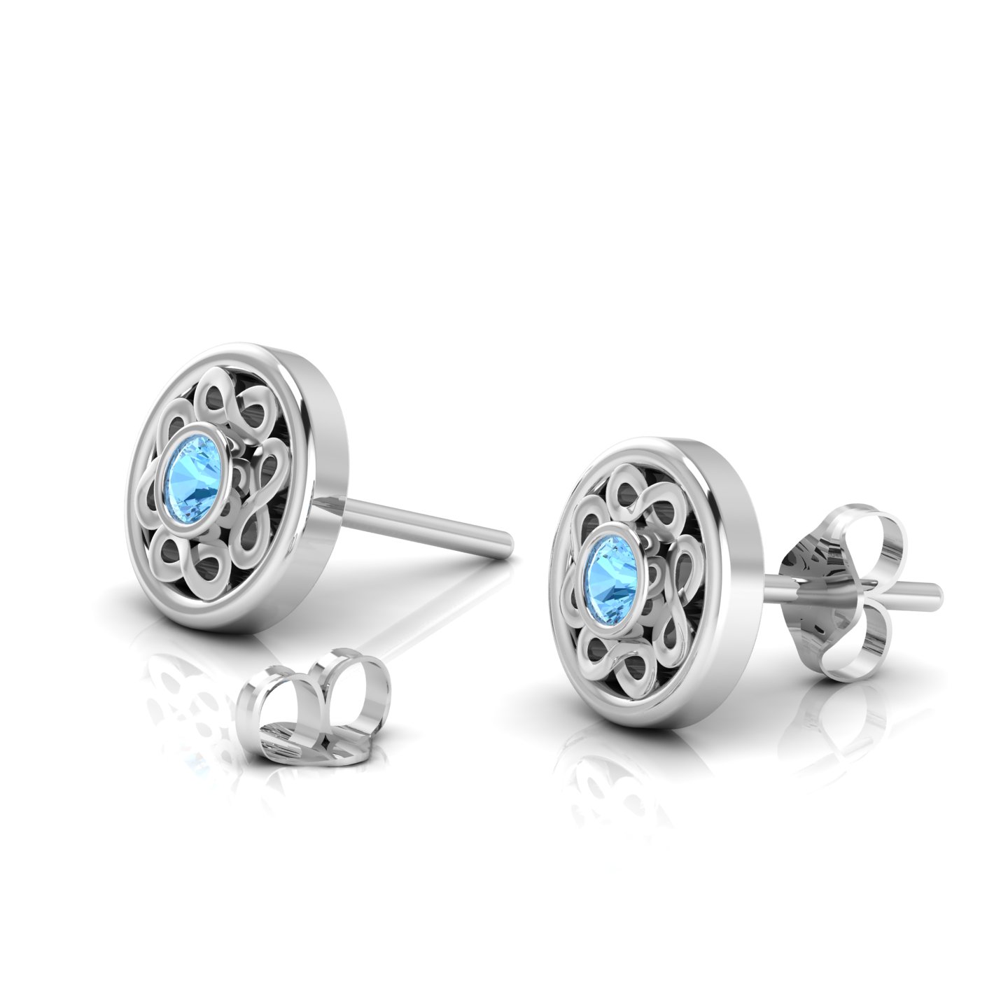 Infinity Studs Aquamarine Sterling Silver Earrings