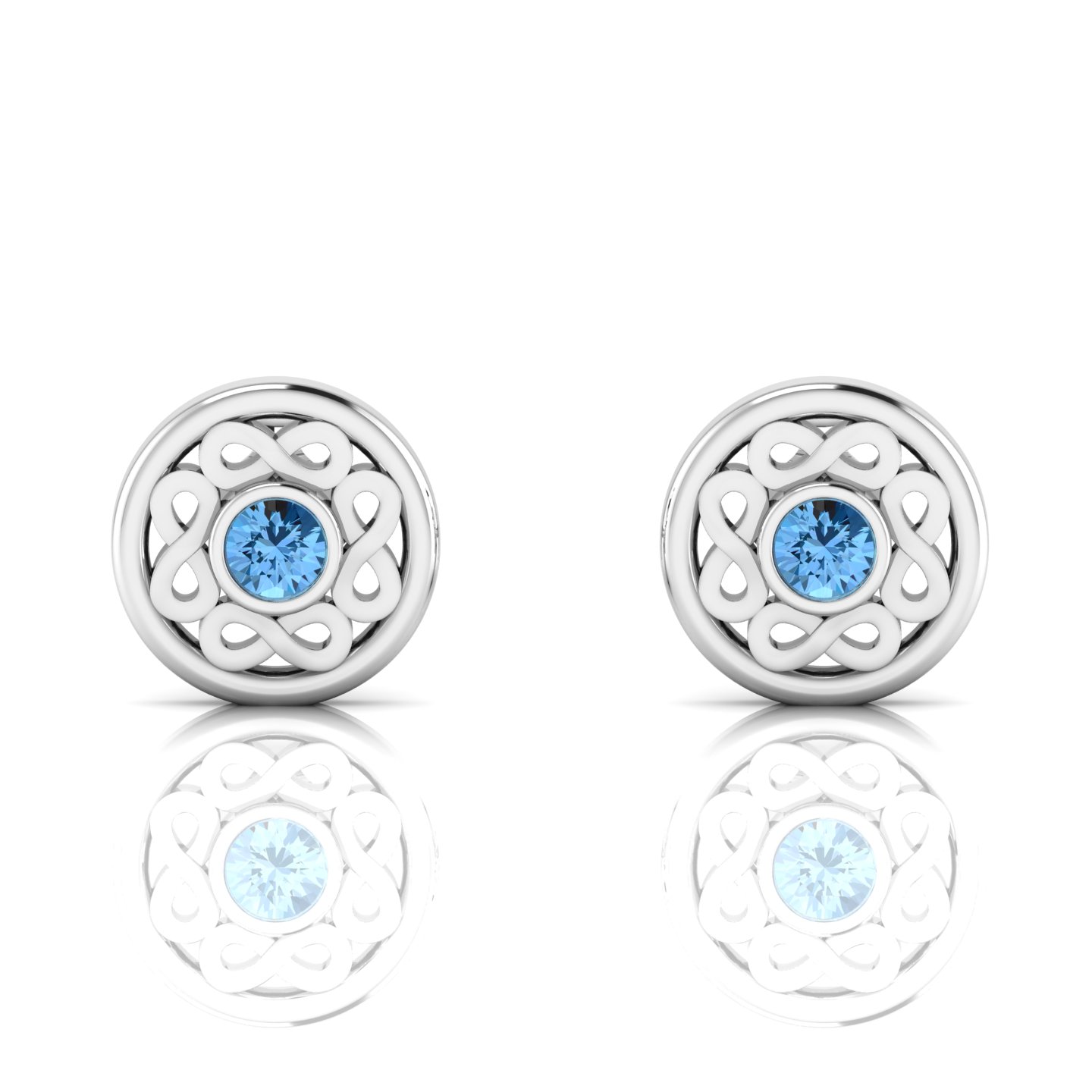 Infinity Studs Aquamarine Sterling Silver Earrings
