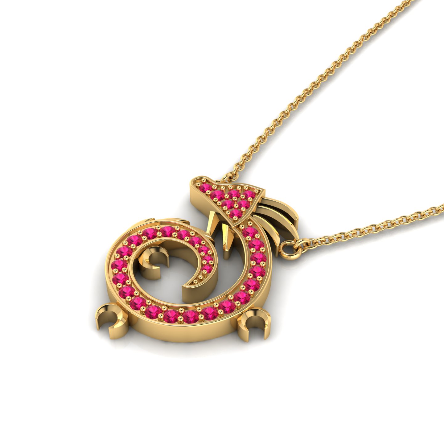 Ruby Gold Filled Fiery Spiral Dragon Pendant
