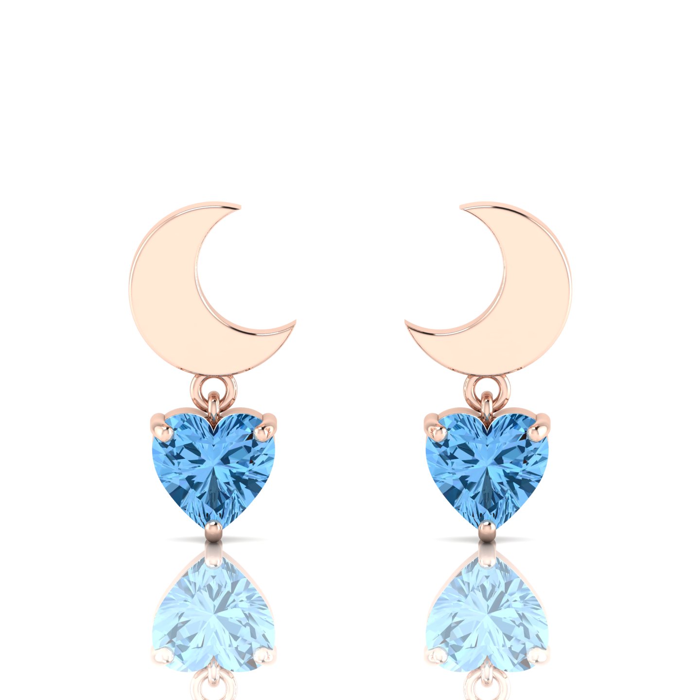 Aquamarine Rose Gold Plated Drop Moon Heart Earrings