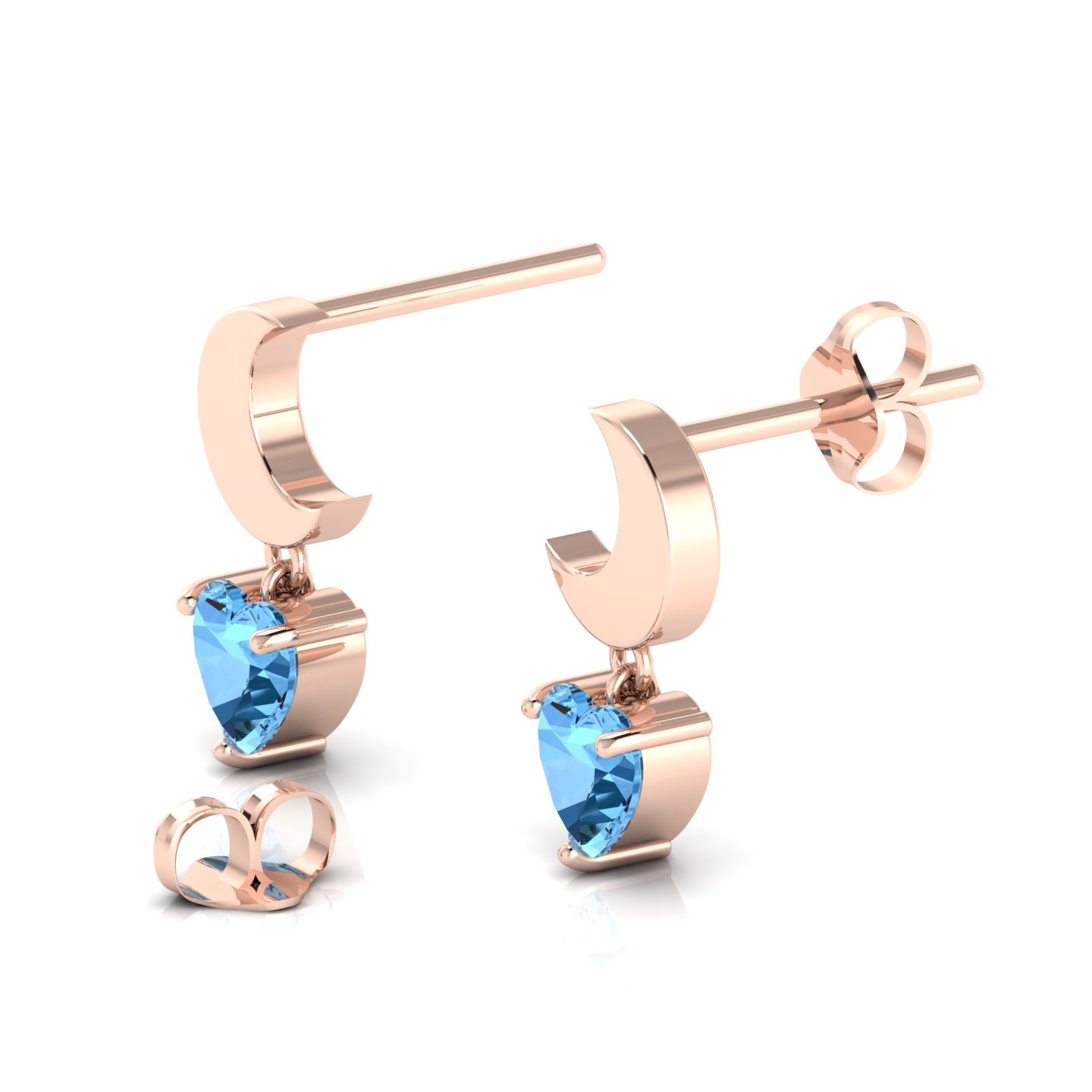 Aquamarine Rose Gold Plated Drop Moon Heart Earrings