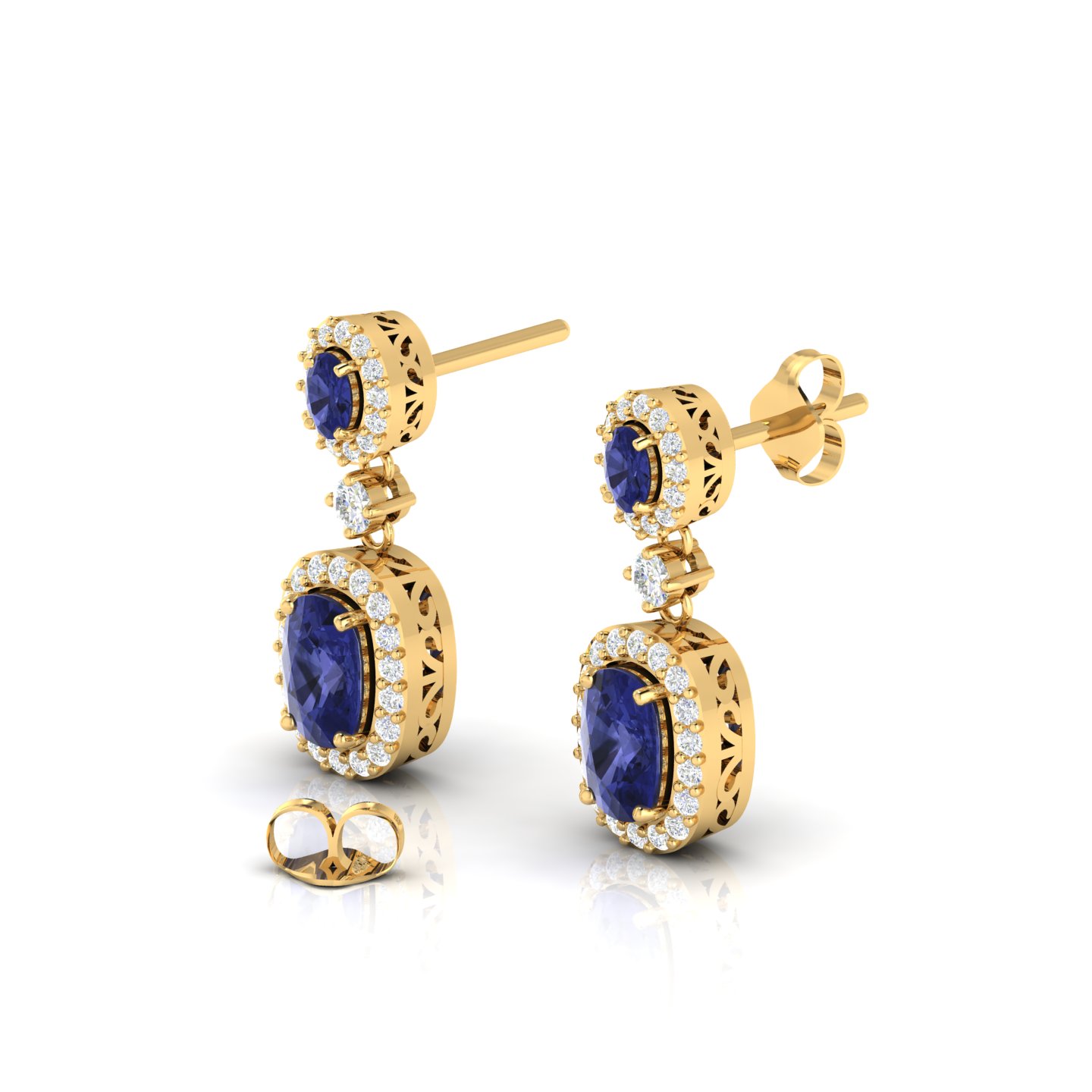 Tanzanite Dangle Diamond Halo Earrings with Gold Filled