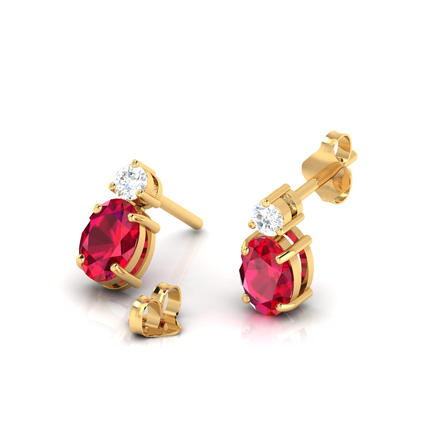 Ruby & Diamond Gold Filled Stud Earrings