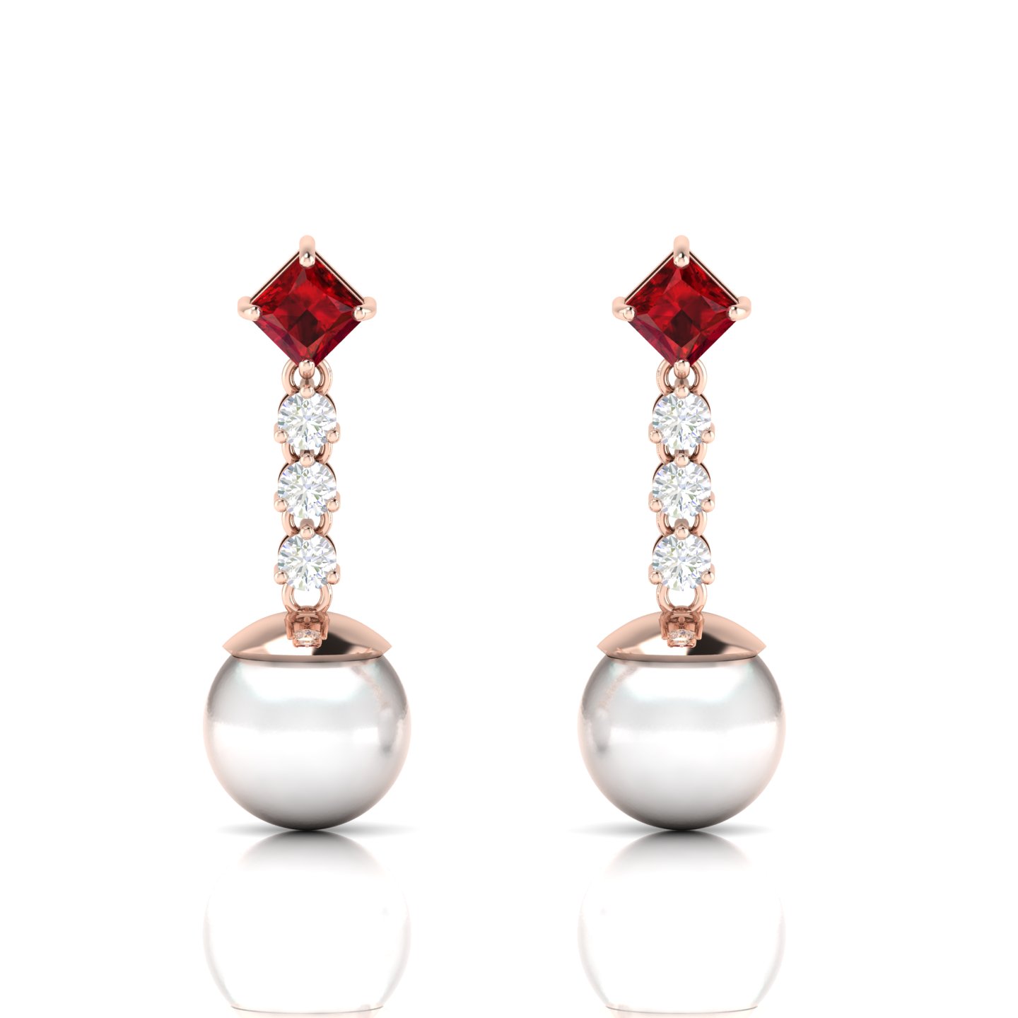 Pearl Dangle Rose Gold Filled Garnet & Diamond Earrings