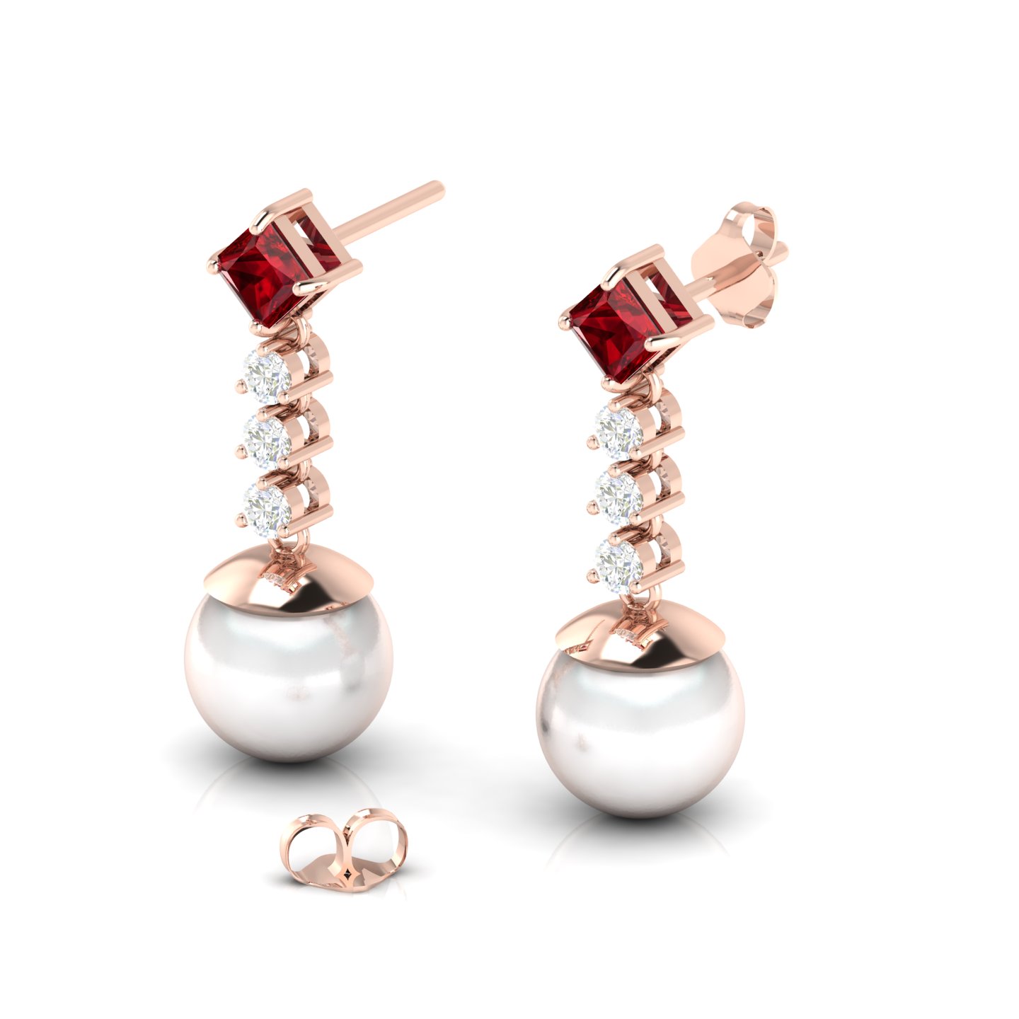 Pearl Dangle Rose Gold Filled Garnet & Diamond Earrings