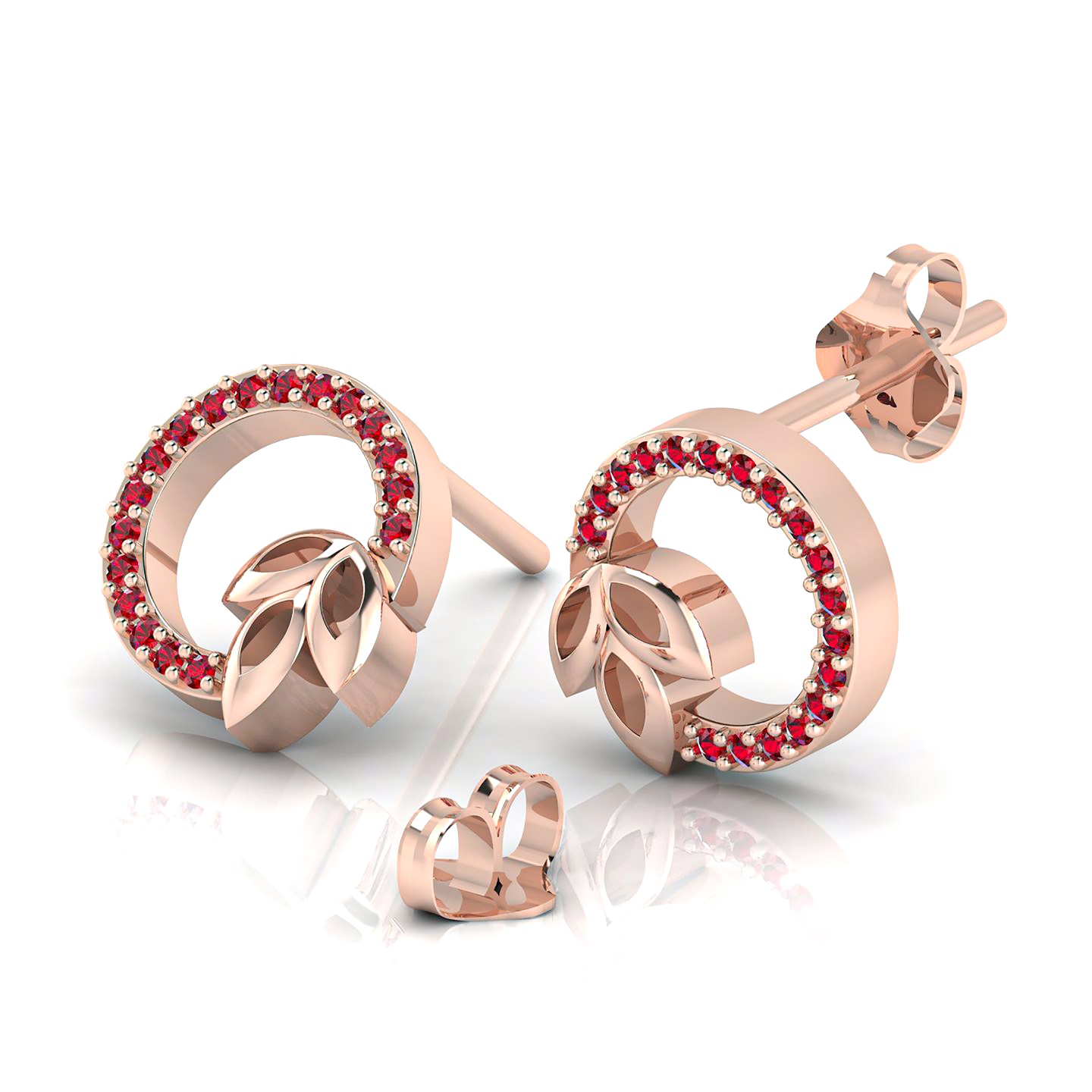 Garnet Autumn Leaf Style Rose Gold Filled Earrings