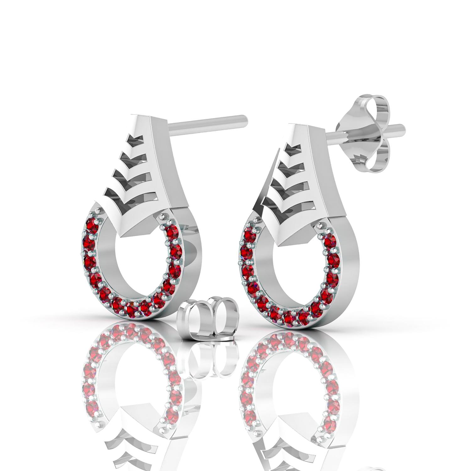 Round Cut Garnet Curve Dangle Silver Stud Earrings