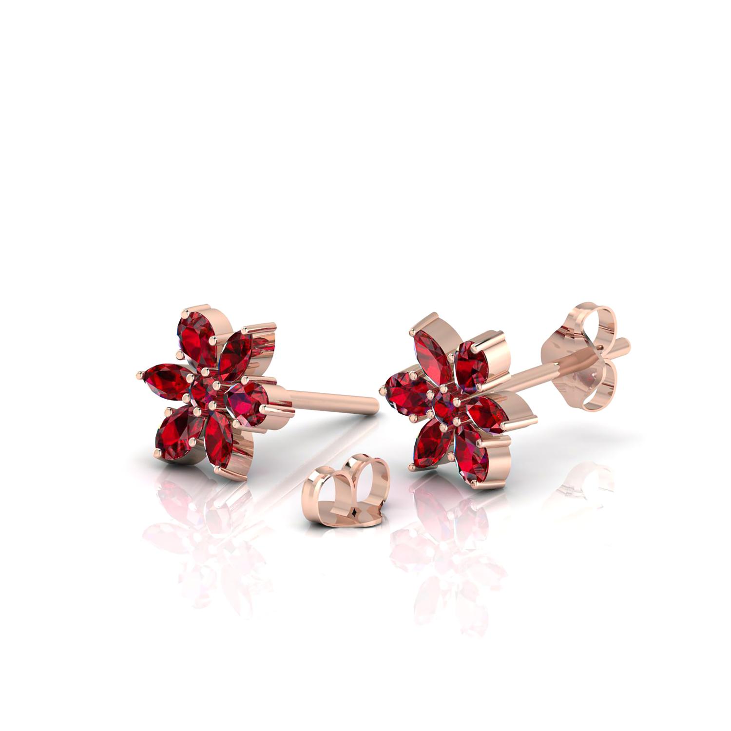 Flower Rose Gold Filled  Pear & Marquise Cut Garnet Stud Earrings