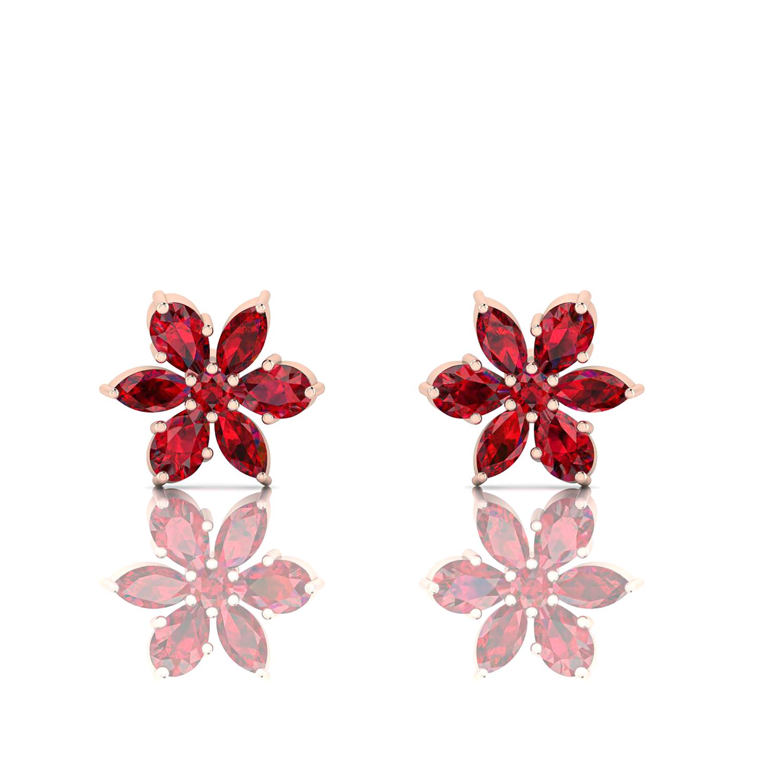 Flower Rose Gold Filled  Pear & Marquise Cut Garnet Stud Earrings