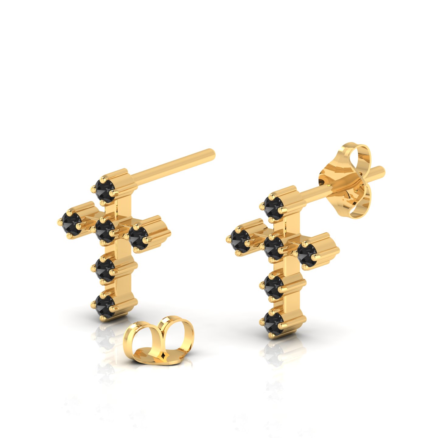 Black Diamond Cross Gold Filled Studs Earrings
