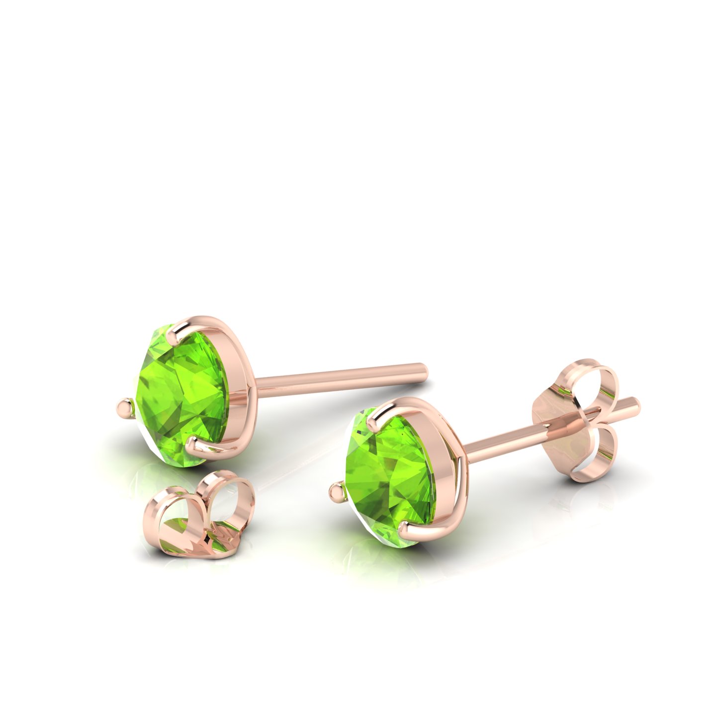 Round Peridot Rose Gold Filled Stud Earrings