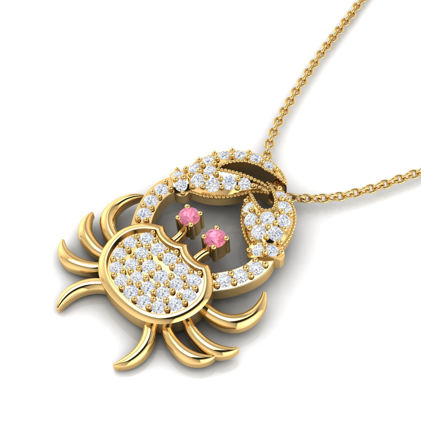 Morganite And Diamond Gold Filled Crab Pendant