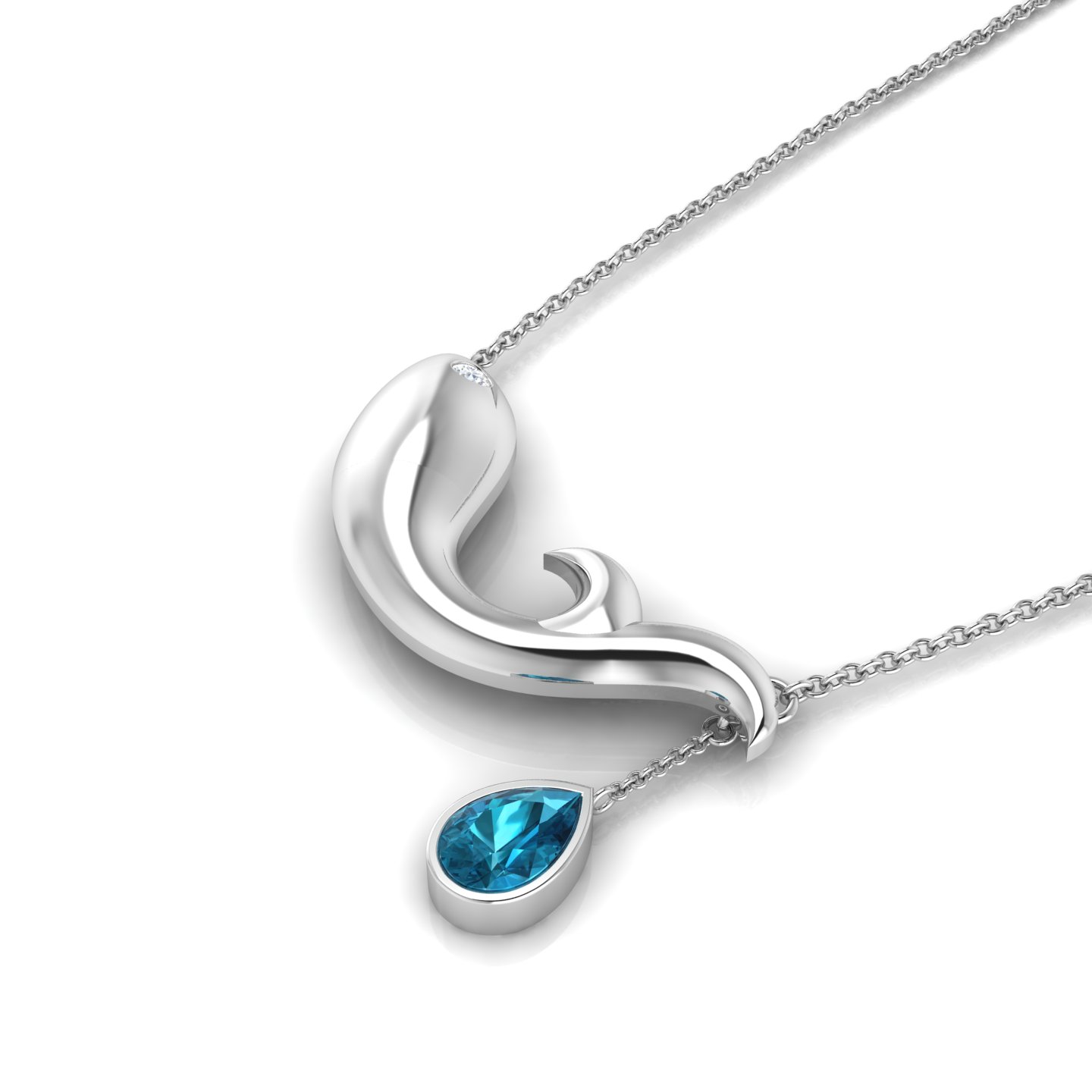 London Blue Topaz Whale Tear Sterling Silver Pendant