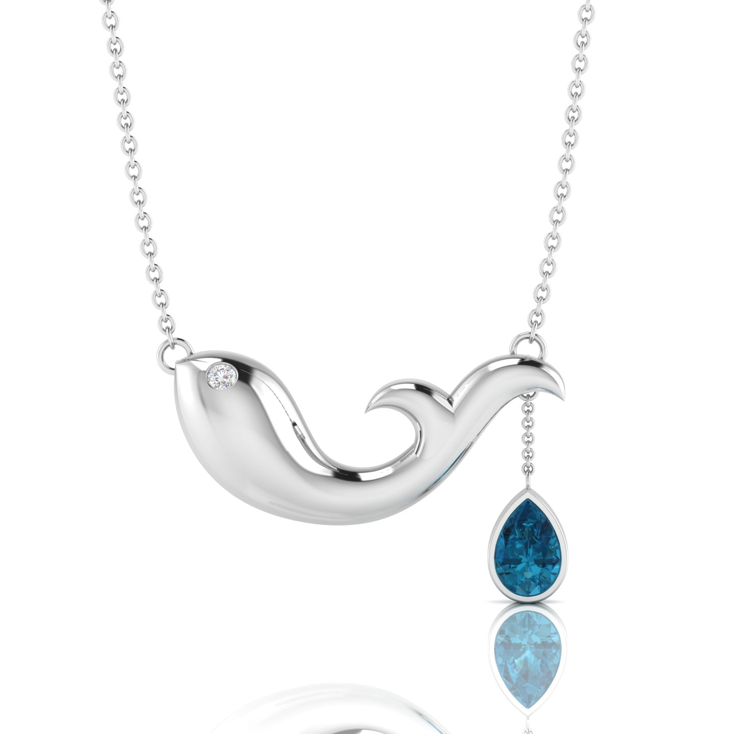 London Blue Topaz Whale Tear Sterling Silver Pendant