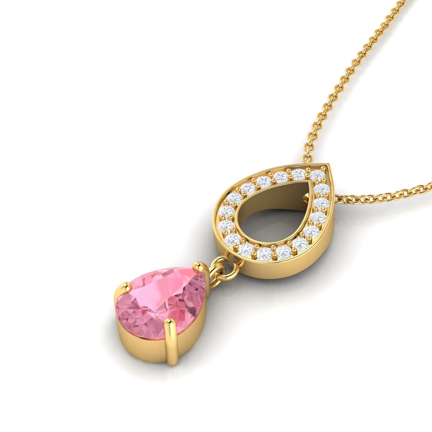 Morganite Gold Filled Teardrop Hollow Pendant