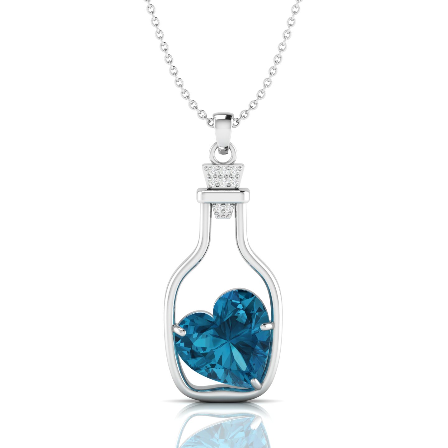 London Blue Topaz Heart Bottle Sterling Silver Pendant
