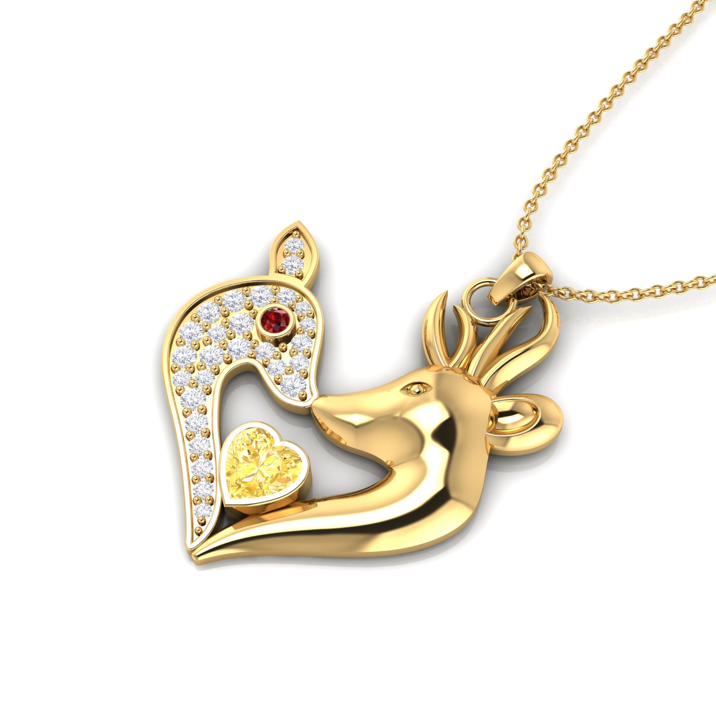Citrine Gold Filled Doe And Buck Heart Pendant