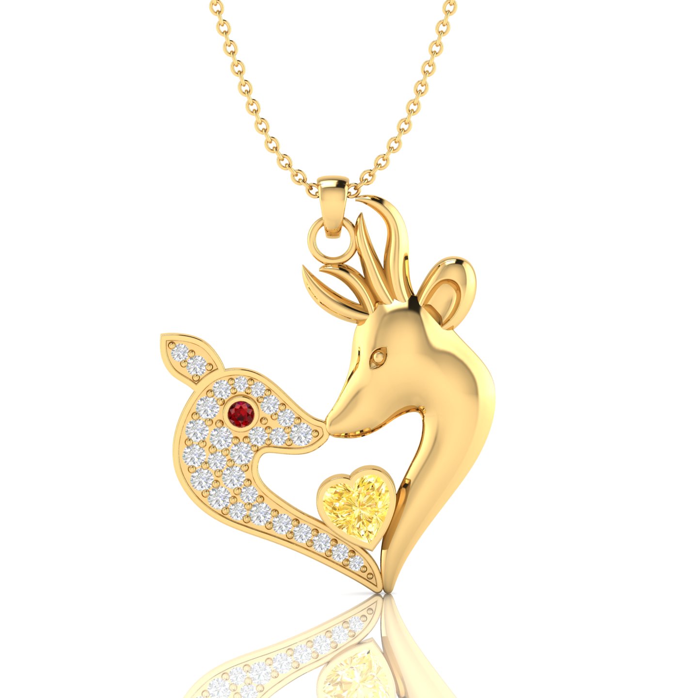 Citrine Gold Filled Doe And Buck Heart Pendant