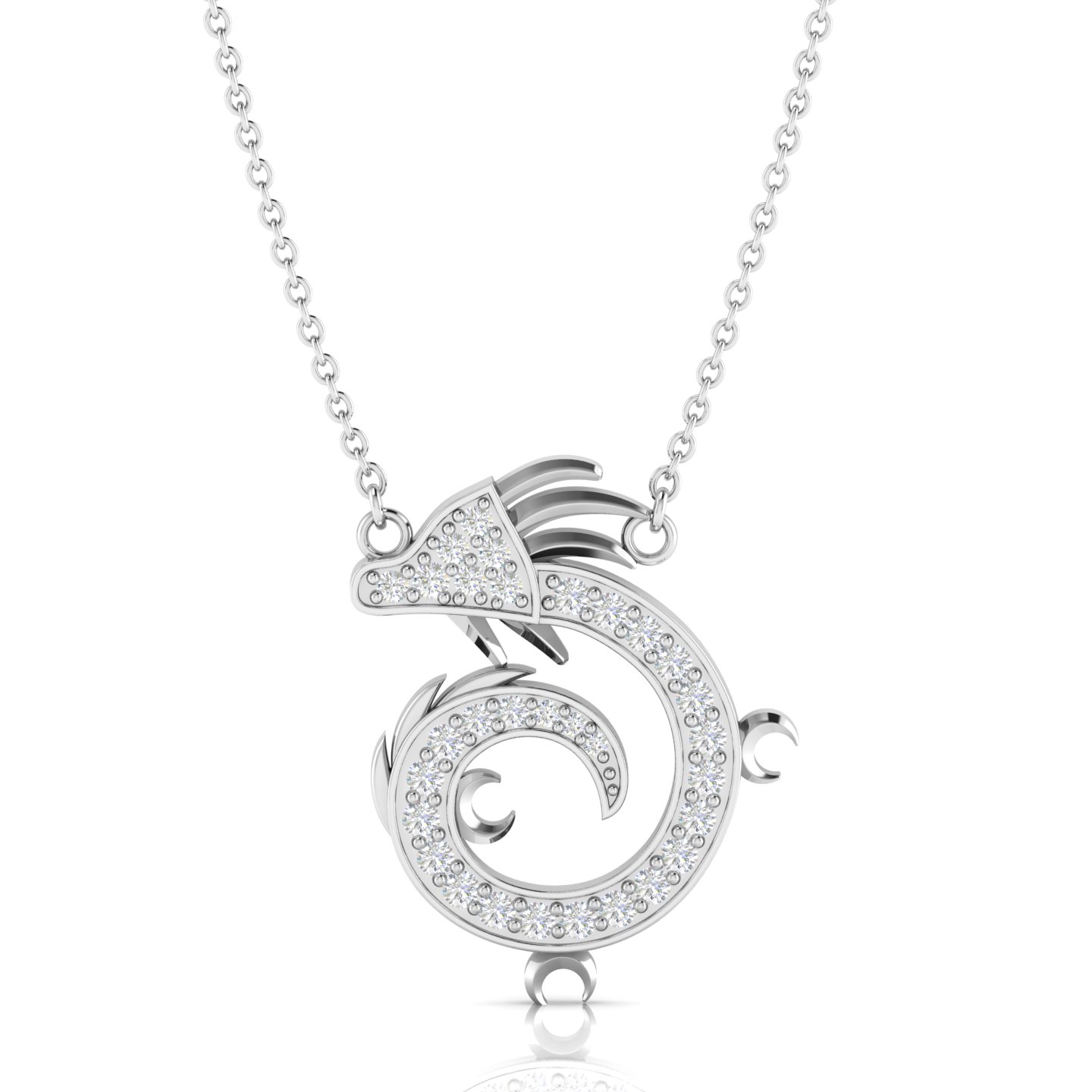 Diamond Fiery Spiral Dragon Sterling Silver Pendant