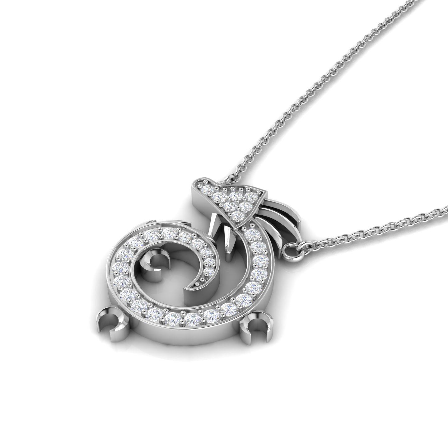 Diamond Fiery Spiral Dragon Sterling Silver Pendant